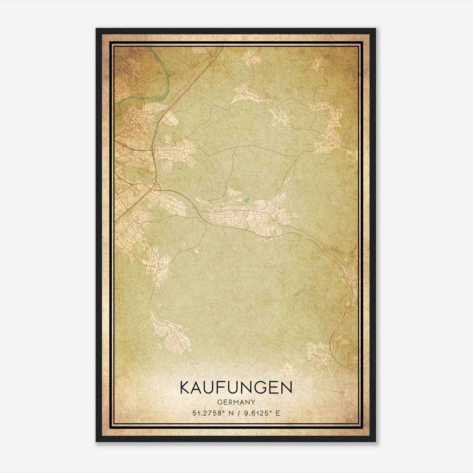 Vintage Kaufungen Germany Map Poster, Kaufungen City Road Wall Art Print