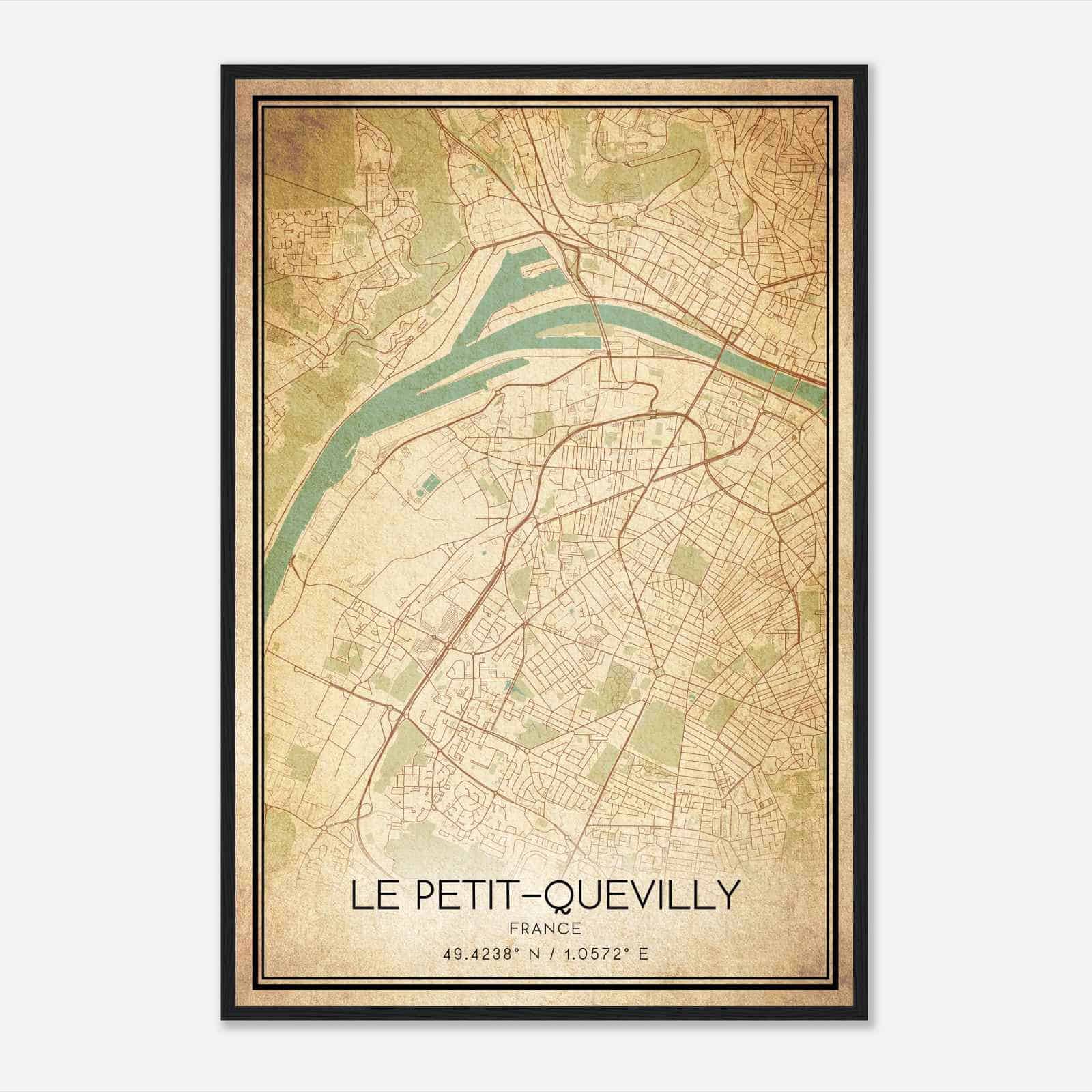 Vintage Le Petit-Quevilly France Map Poster, Le Petit-Quevilly City Road Wall Art Print