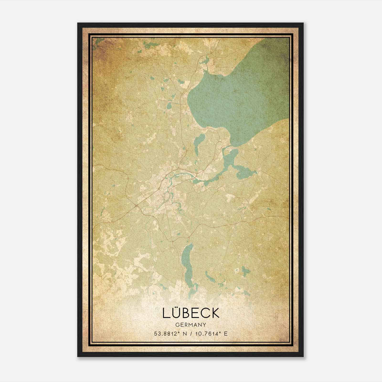 Vintage Lubeck Germany Map Poster, Lubeck City Road Wall Art Print