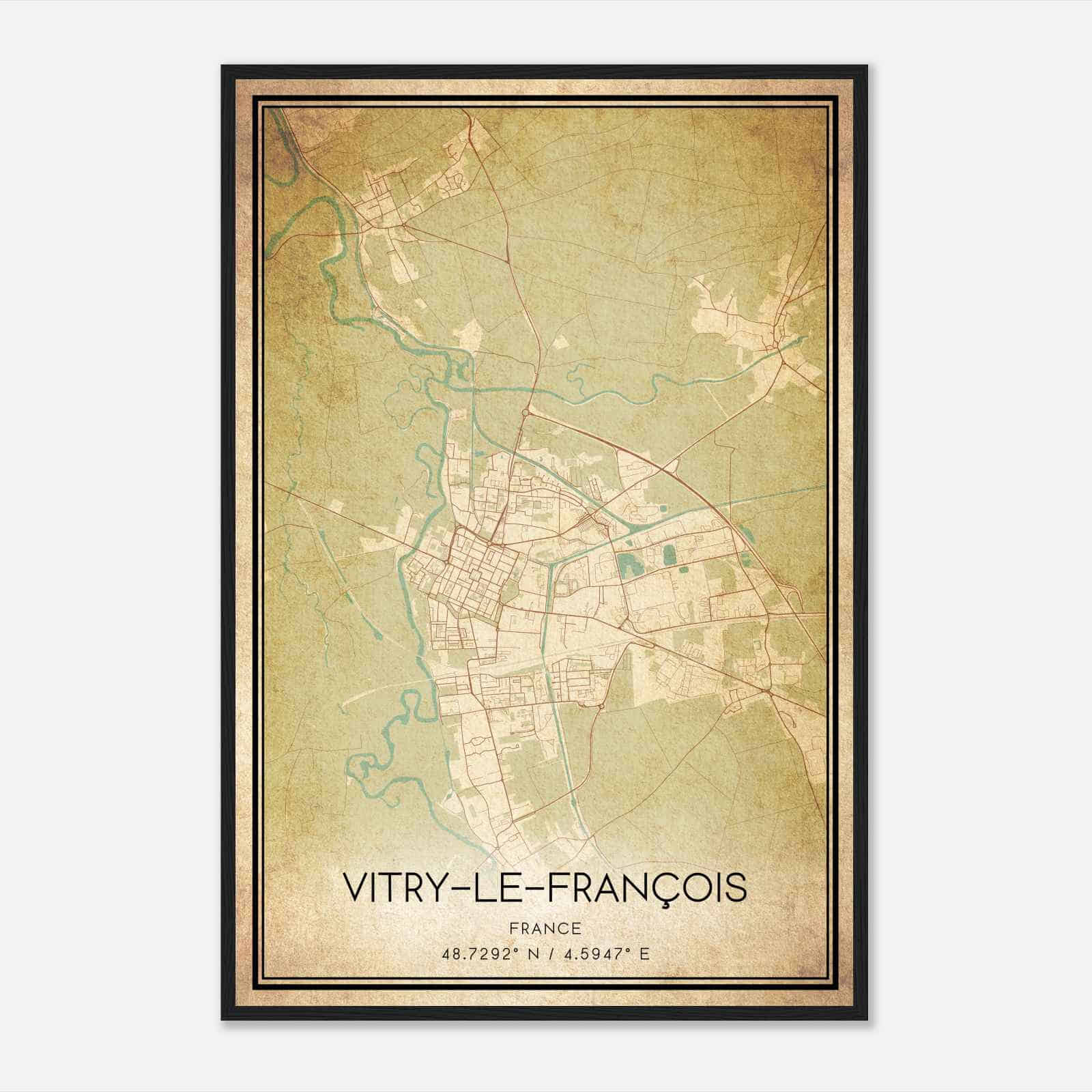 Vintage Vitry-le-Francois France Map Poster, Vitry-le-Francois City Road Wall Art Print