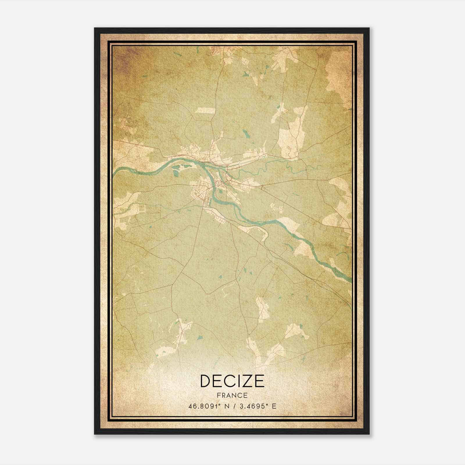 Vintage Decize France Map Poster, Decize City Road Wall Art Print
