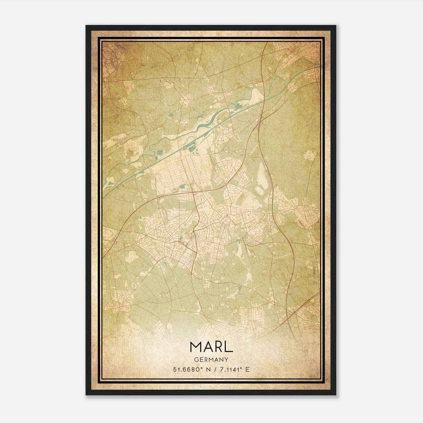 Vintage Marl Germany Map Poster, Marl City Road Wall Art Print
