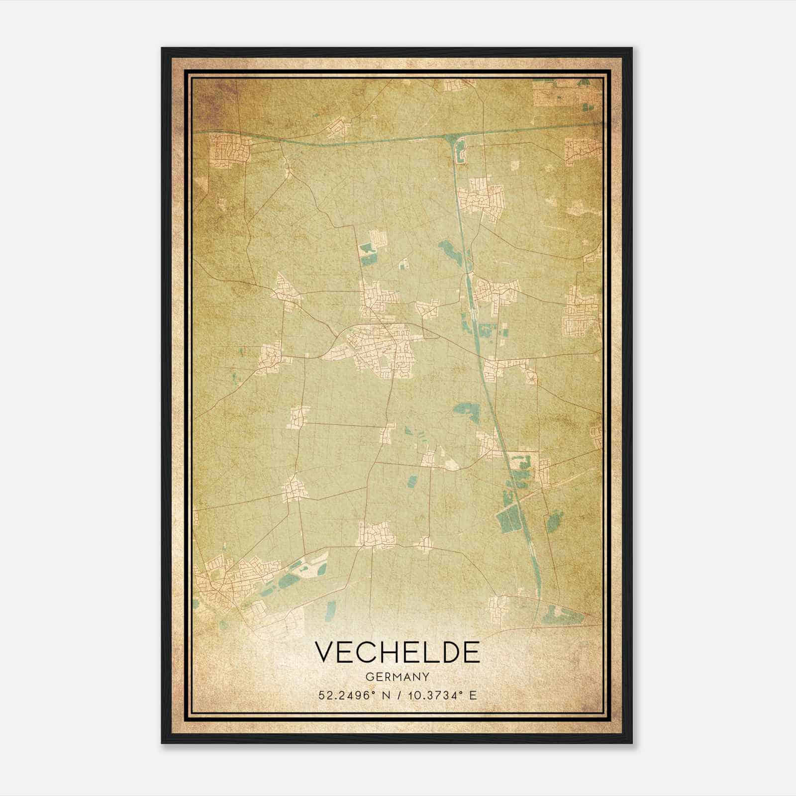 Vintage Vechelde Germany Map Poster, Vechelde City Road Wall Art Print