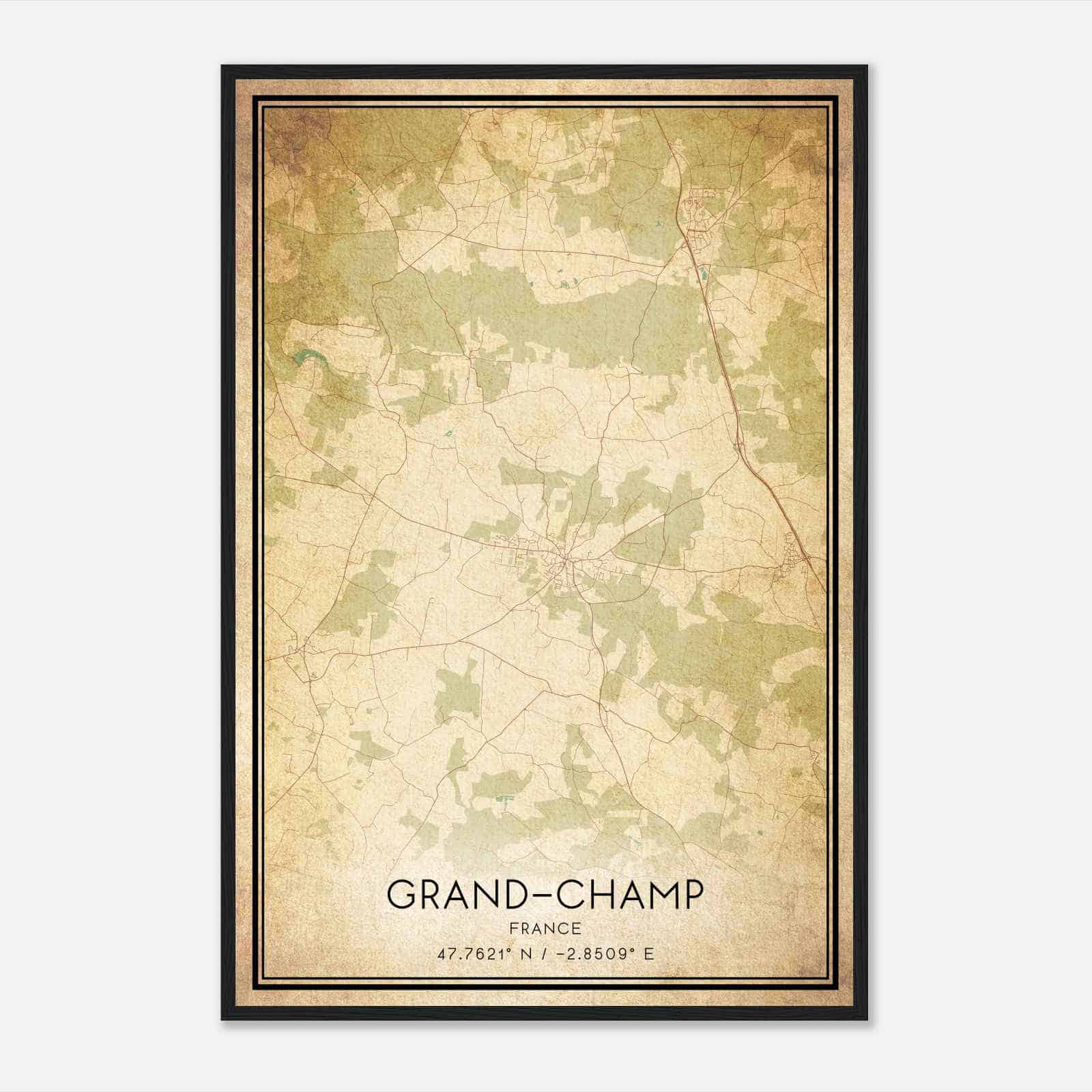 Vintage Grand-Champ France Map Poster, Grand-Champ City Road Wall Art Print