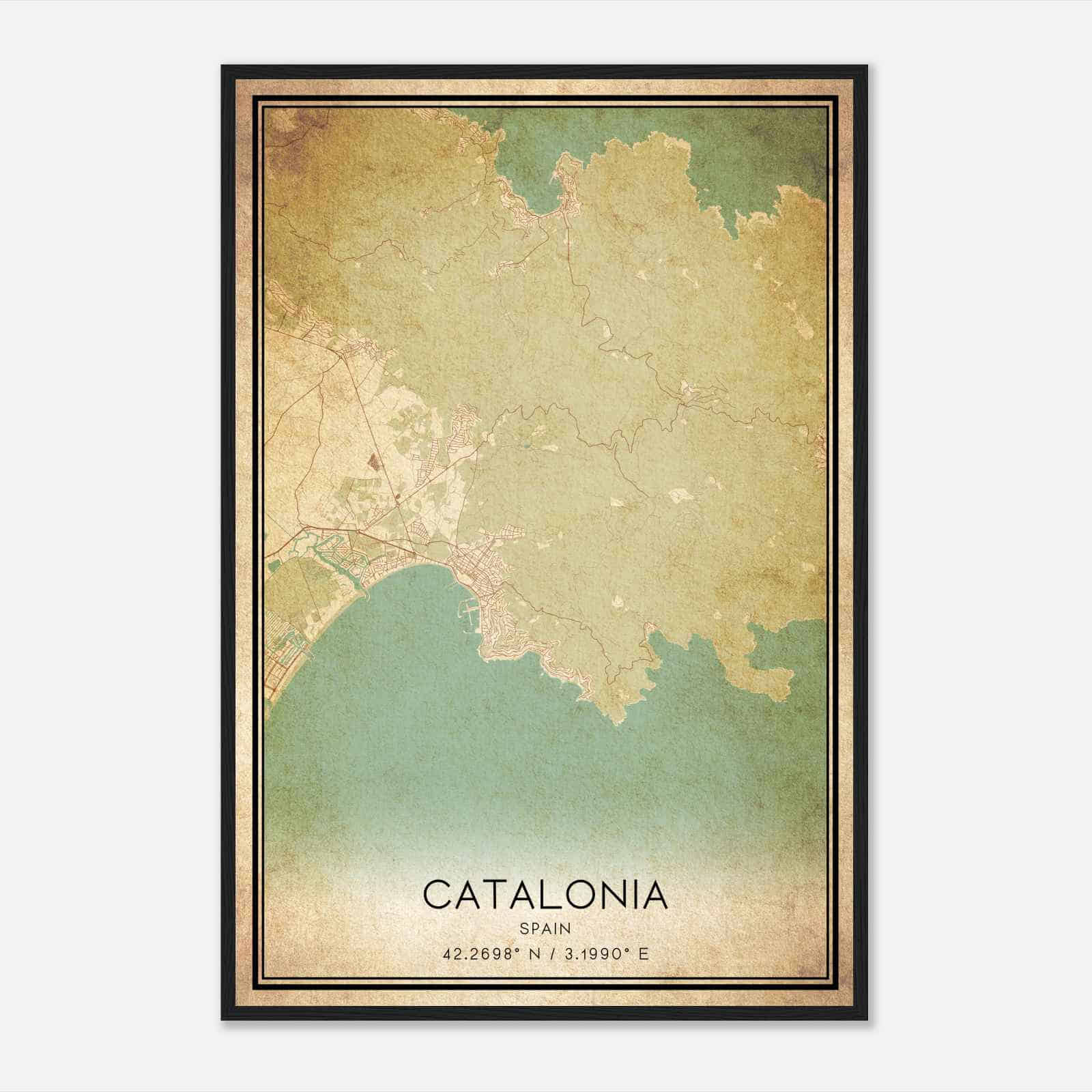 Vintage Rosas Spain Map Poster, Rosas City Road Wall Art Print