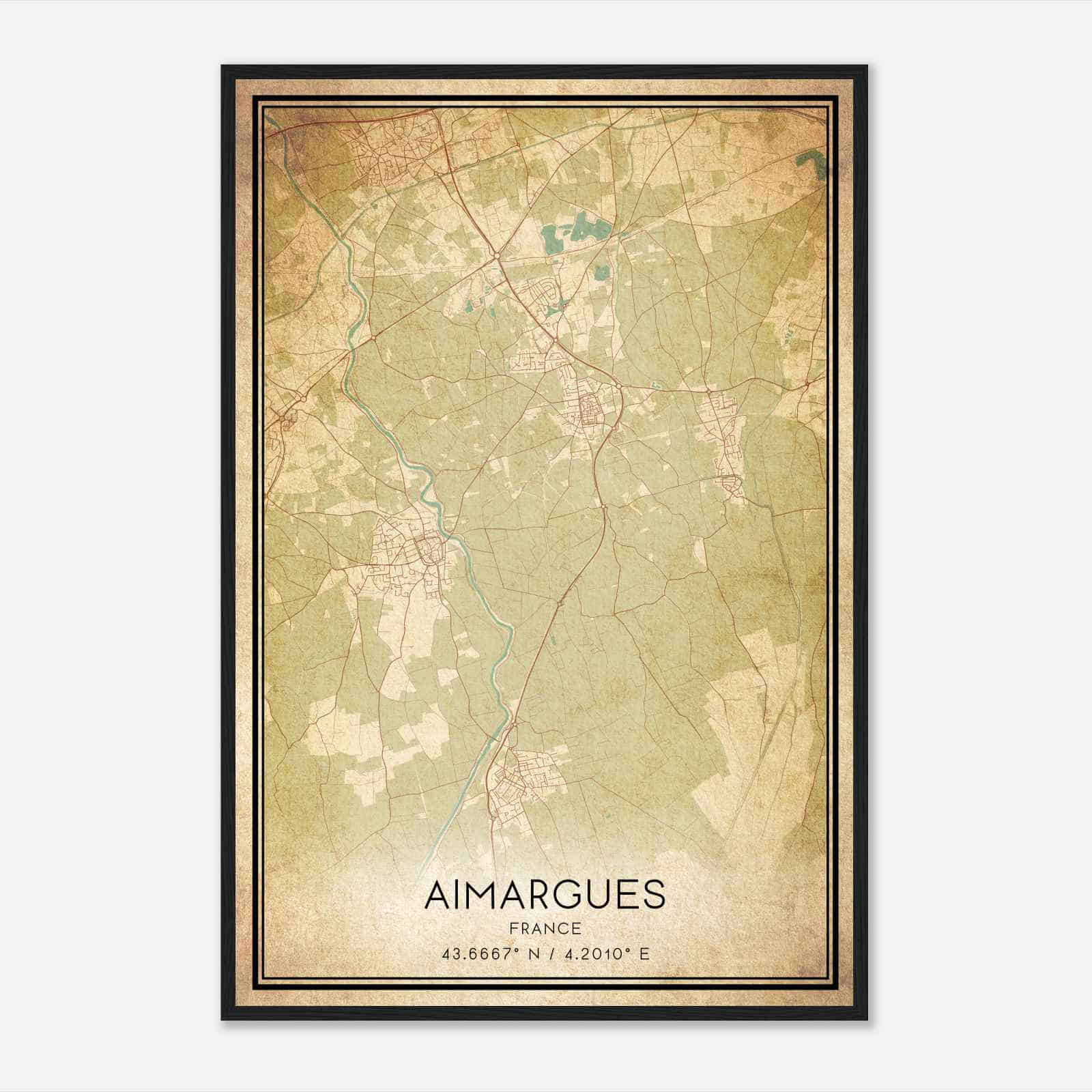 Vintage Aimargues France Map Poster, Aimargues City Road Wall Art Print