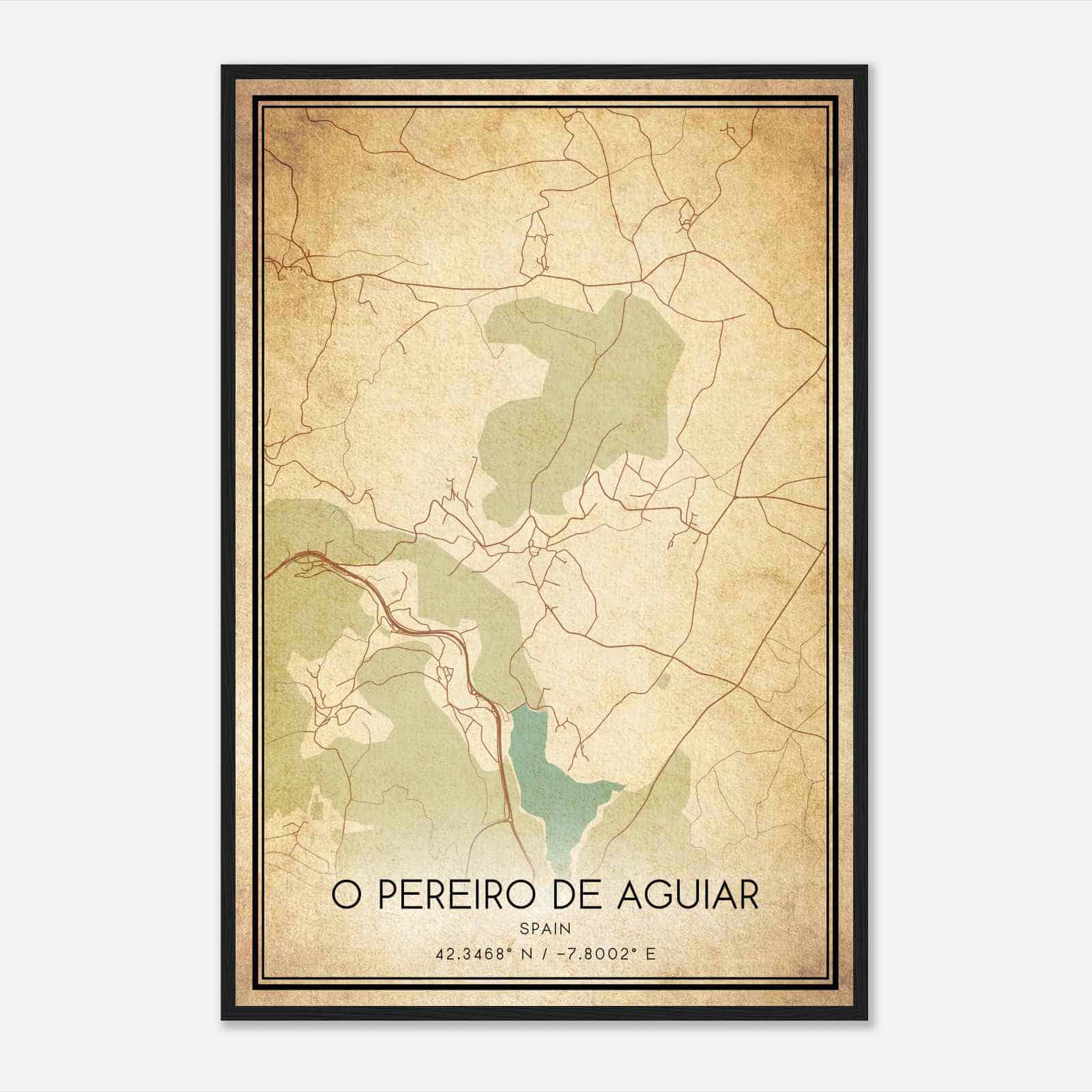 Vintage Pereiro de Aguiar Spain Map Poster, Pereiro de Aguiar City Road Wall Art Print