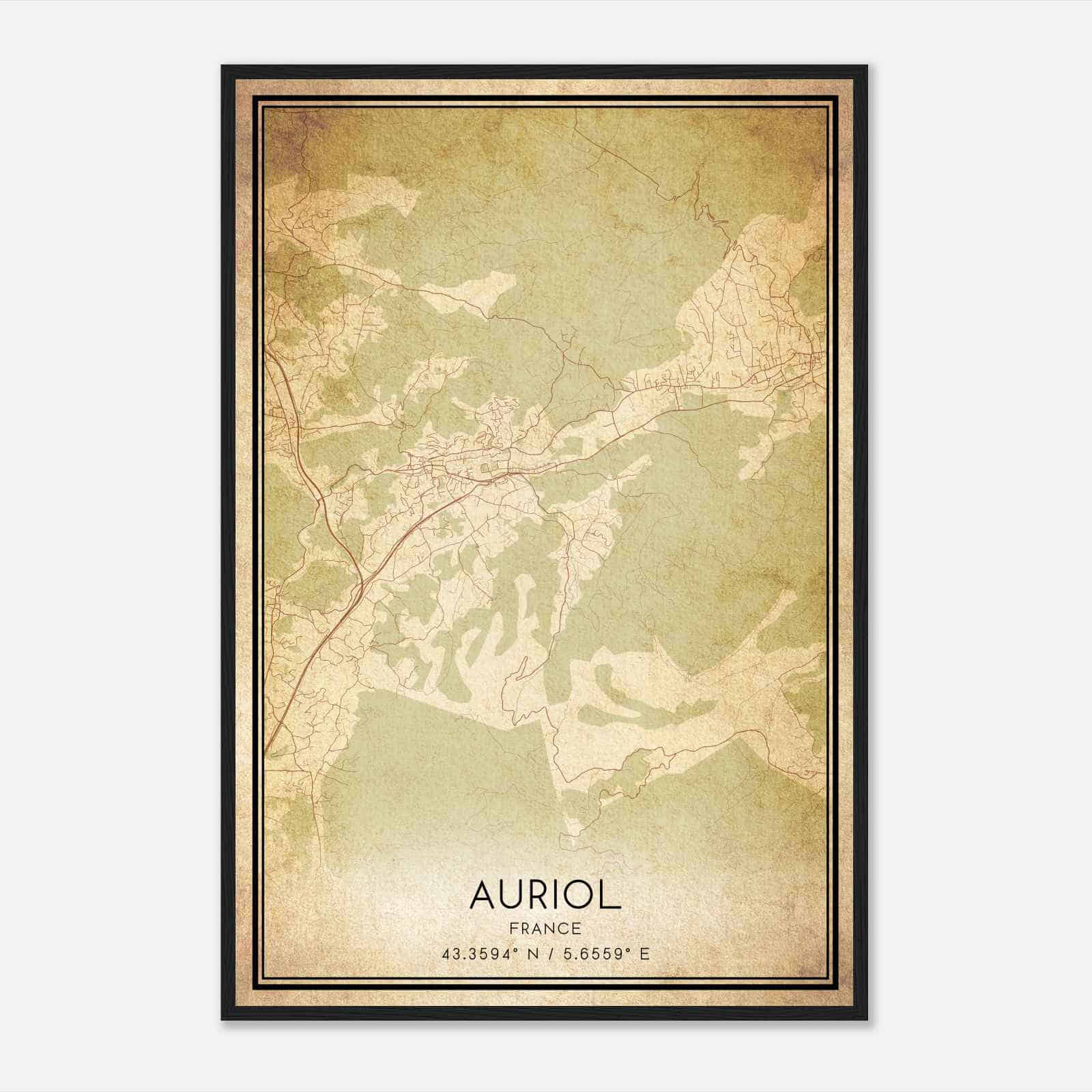 Vintage Auriol France Map Poster, Auriol City Road Wall Art Print