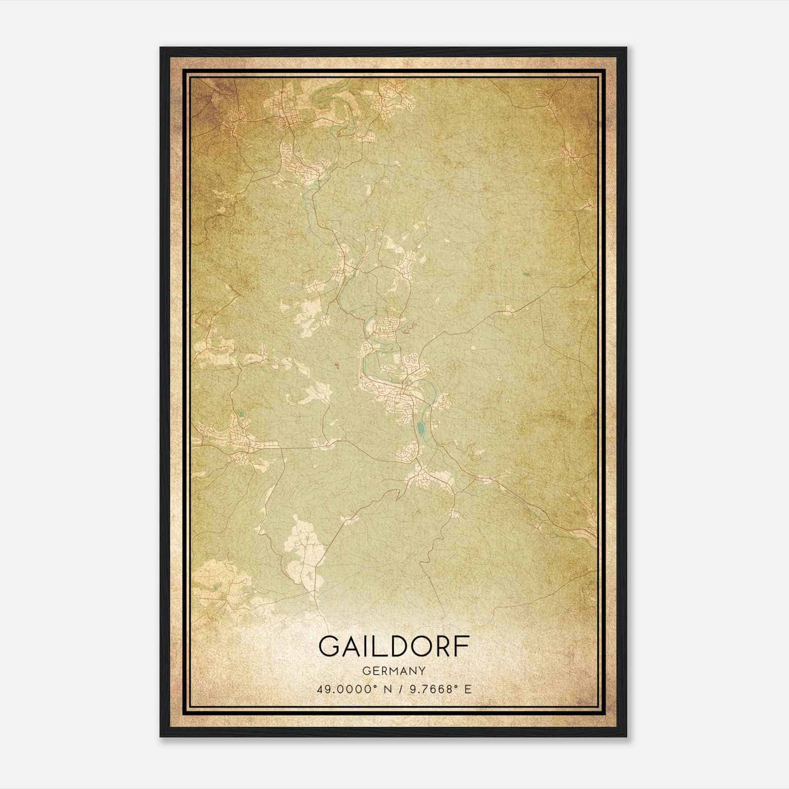 Vintage Gaildorf Germany Map Poster, Gaildorf City Road Wall Art Print