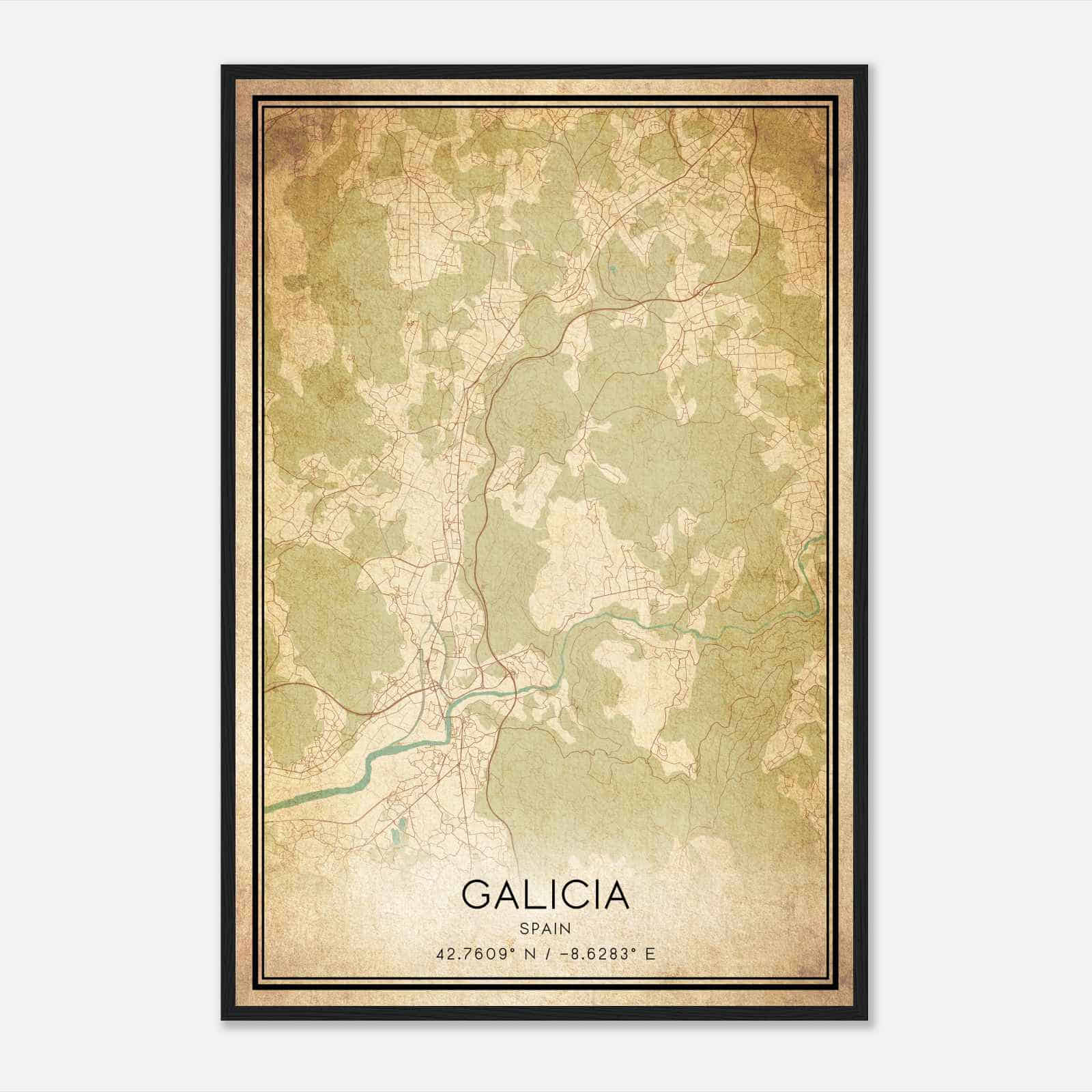 Vintage Padron Spain Map Poster, Padron City Road Wall Art Print