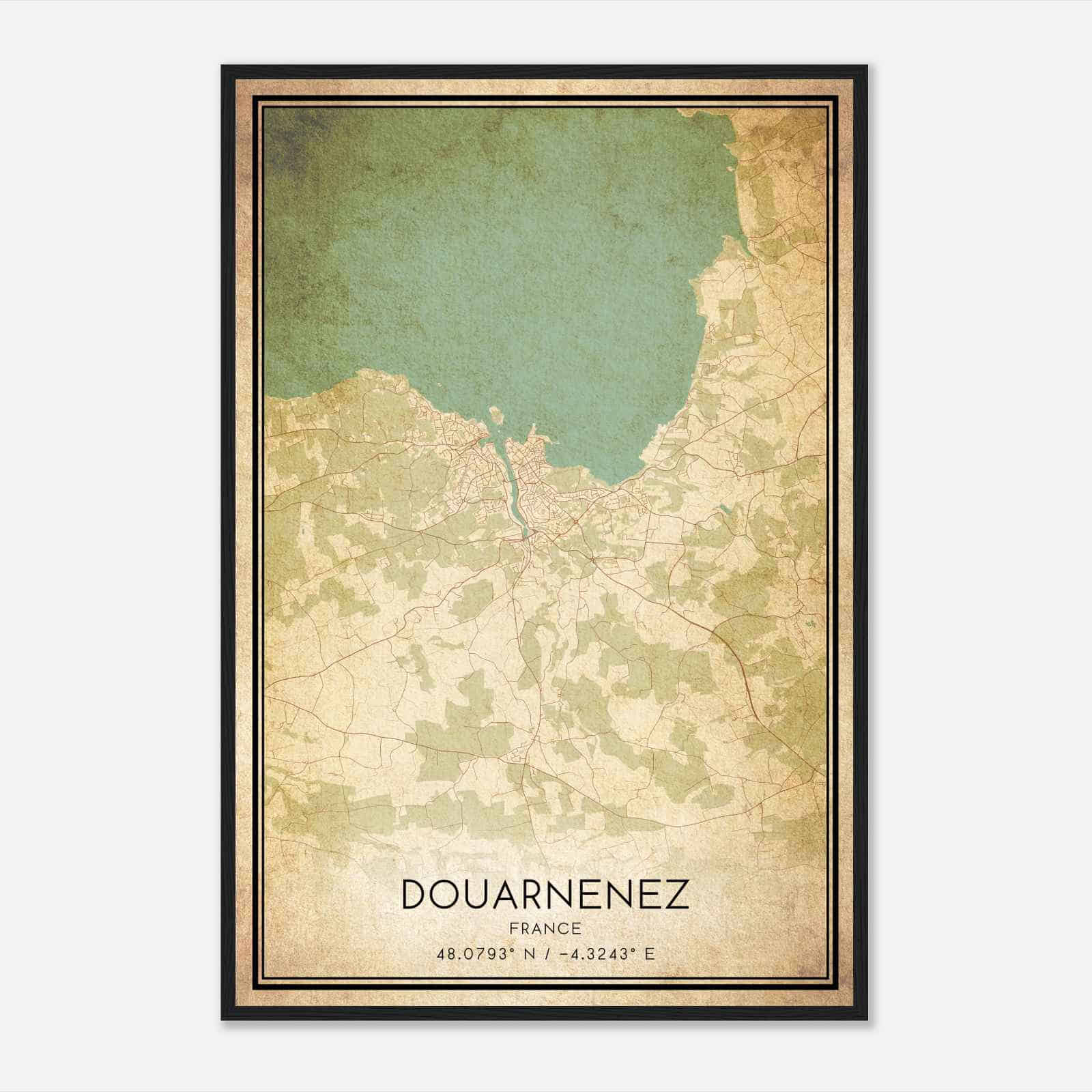Vintage Douarnenez France Map Poster, Douarnenez City Road Wall Art Print