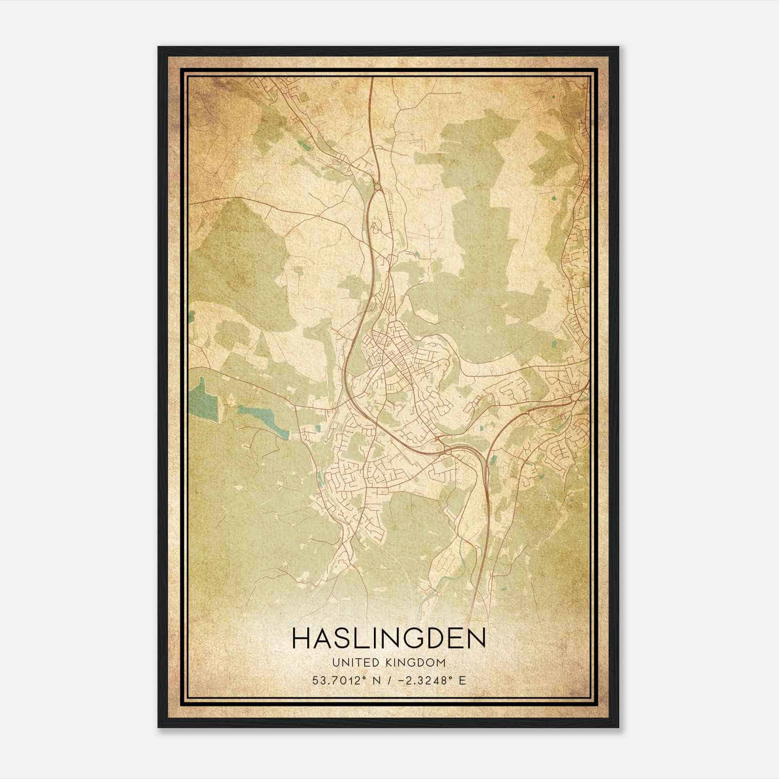 Vintage Haslingden United Kingdom Map Poster, Haslingden City Road Wall Art Print