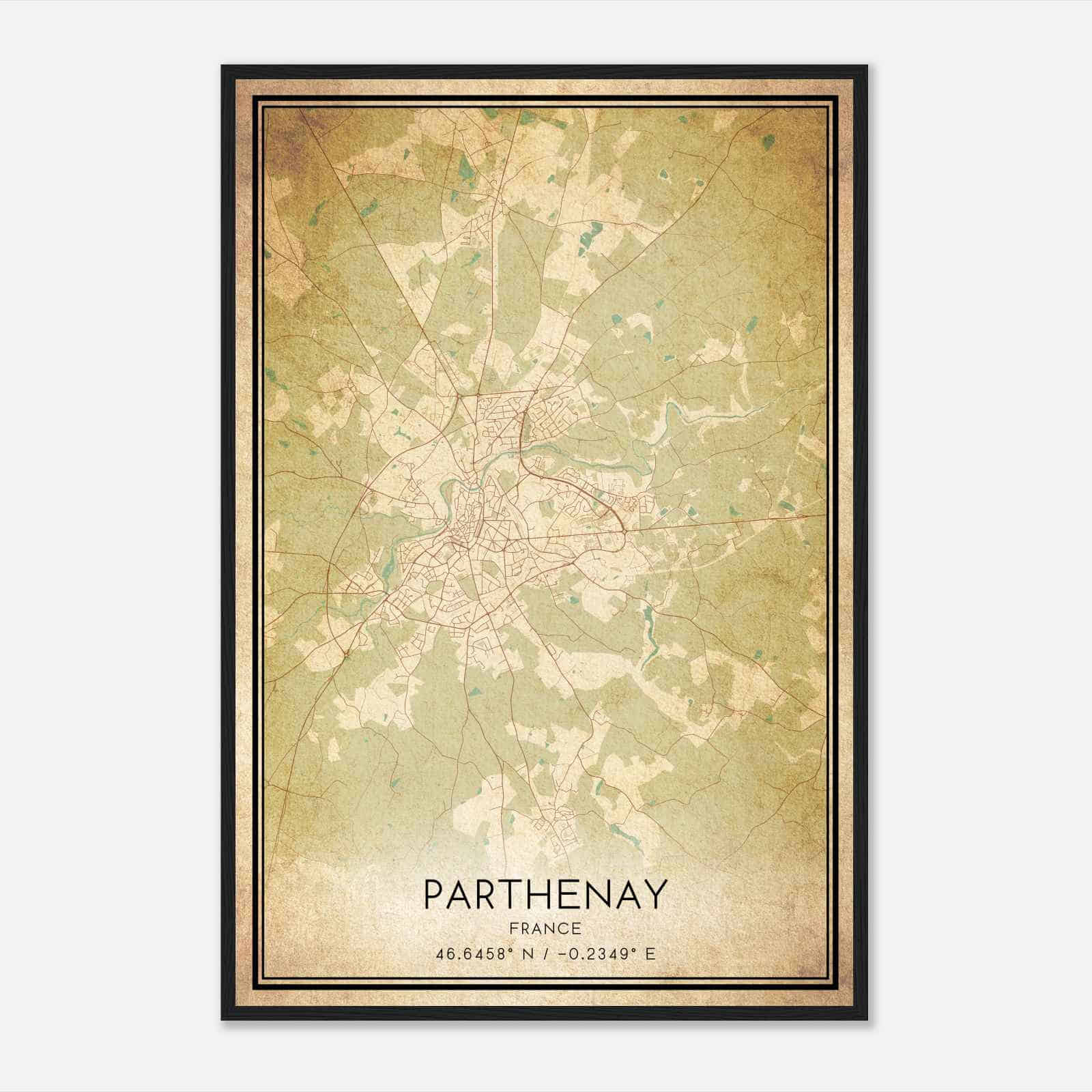 Vintage Parthenay France Map Poster, Parthenay City Road Wall Art Print