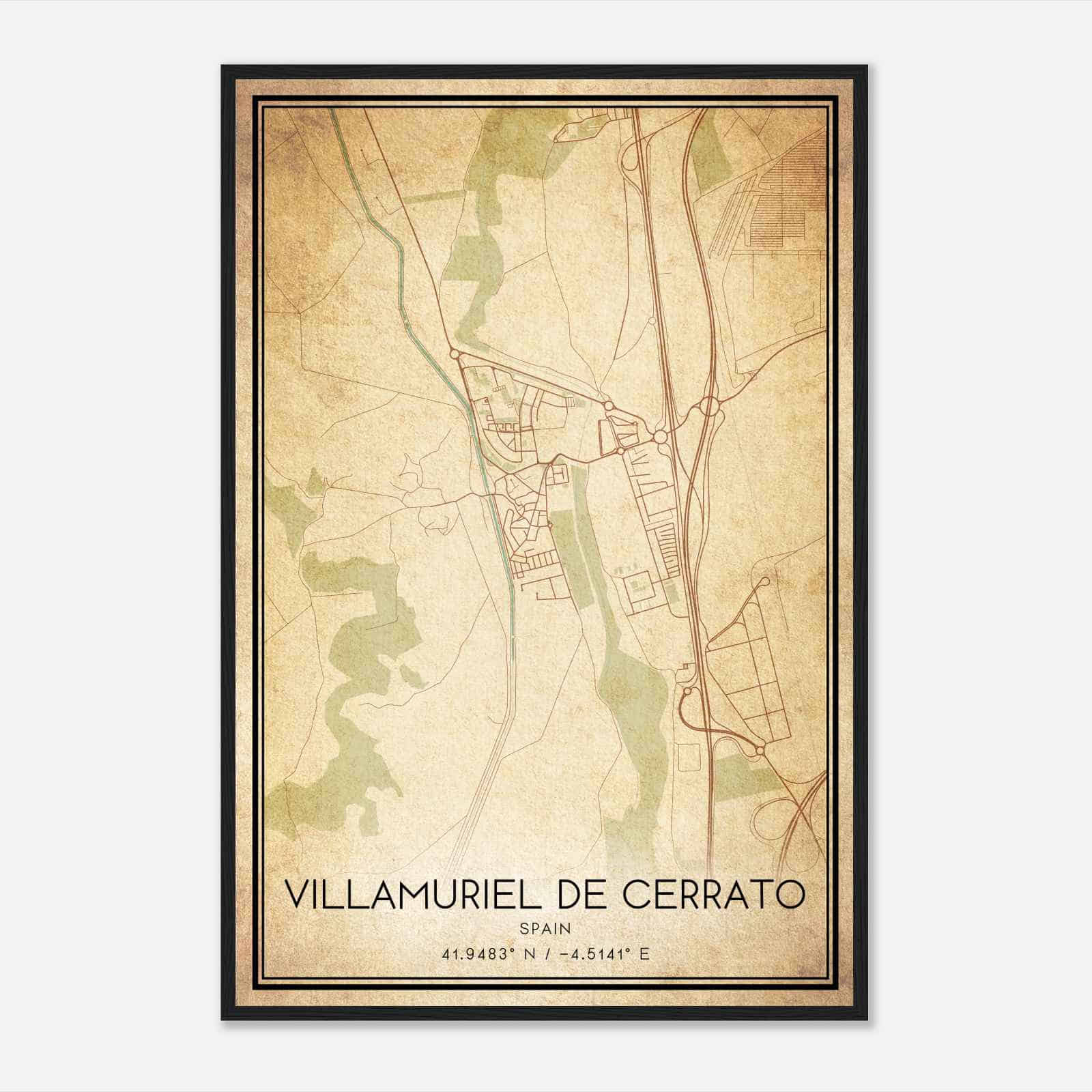 Vintage Villamuriel de Cerrato Spain Map Poster, Villamuriel de Cerrato City Road Wall Art Print
