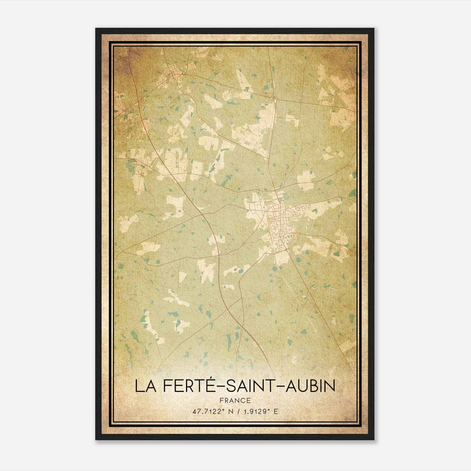 Vintage La Ferte-Saint-Aubin France Map Poster, La Ferte-Saint-Aubin City Road Wall Art Print