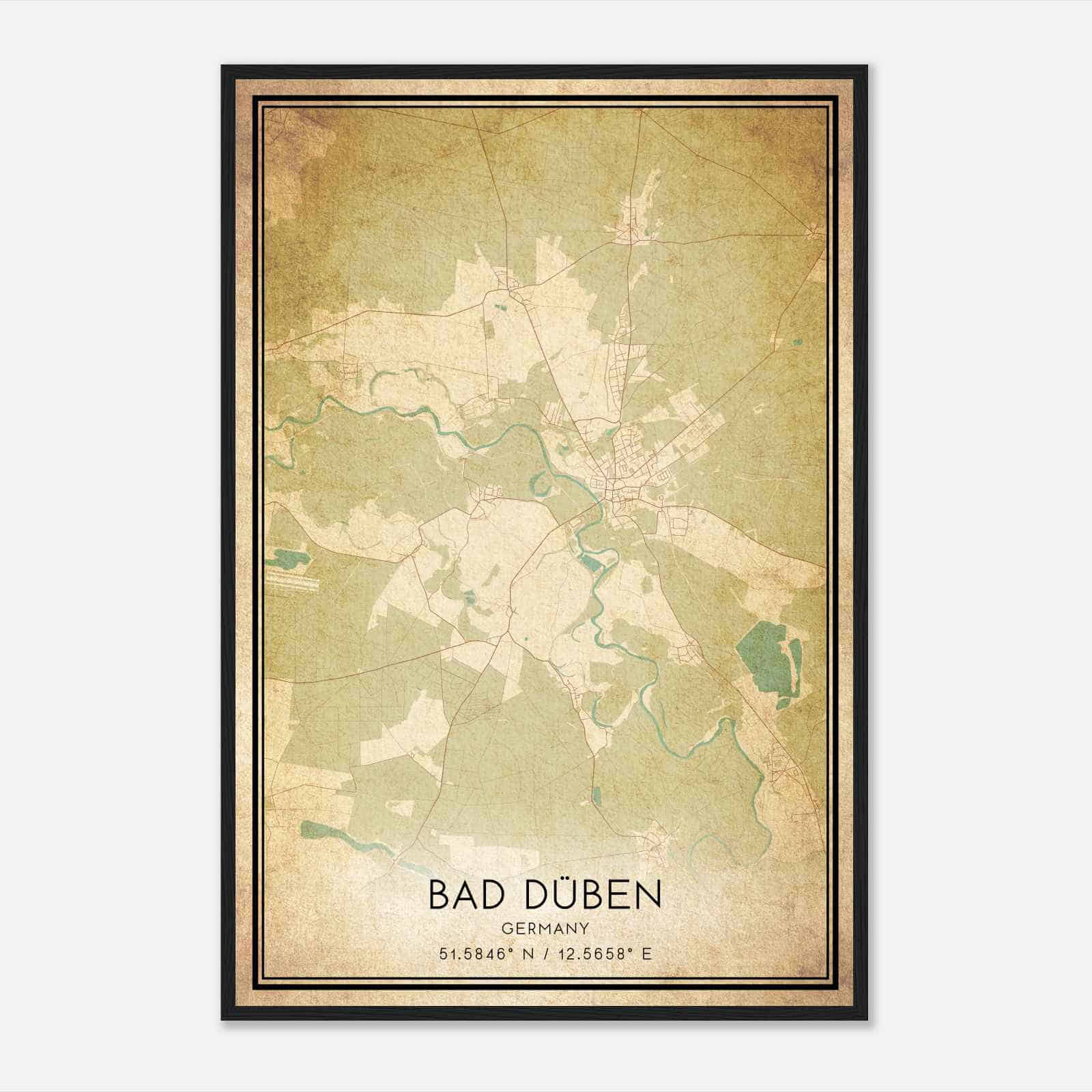 Vintage Bad Duben Germany Map Poster, Bad Duben City Road Wall Art Print