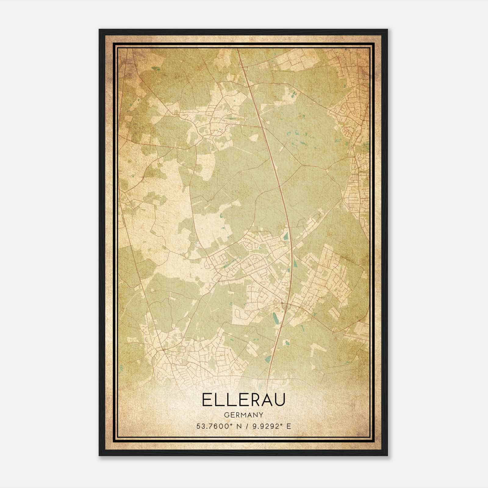 Vintage Ellerau Germany Map Poster, Ellerau City Road Wall Art Print