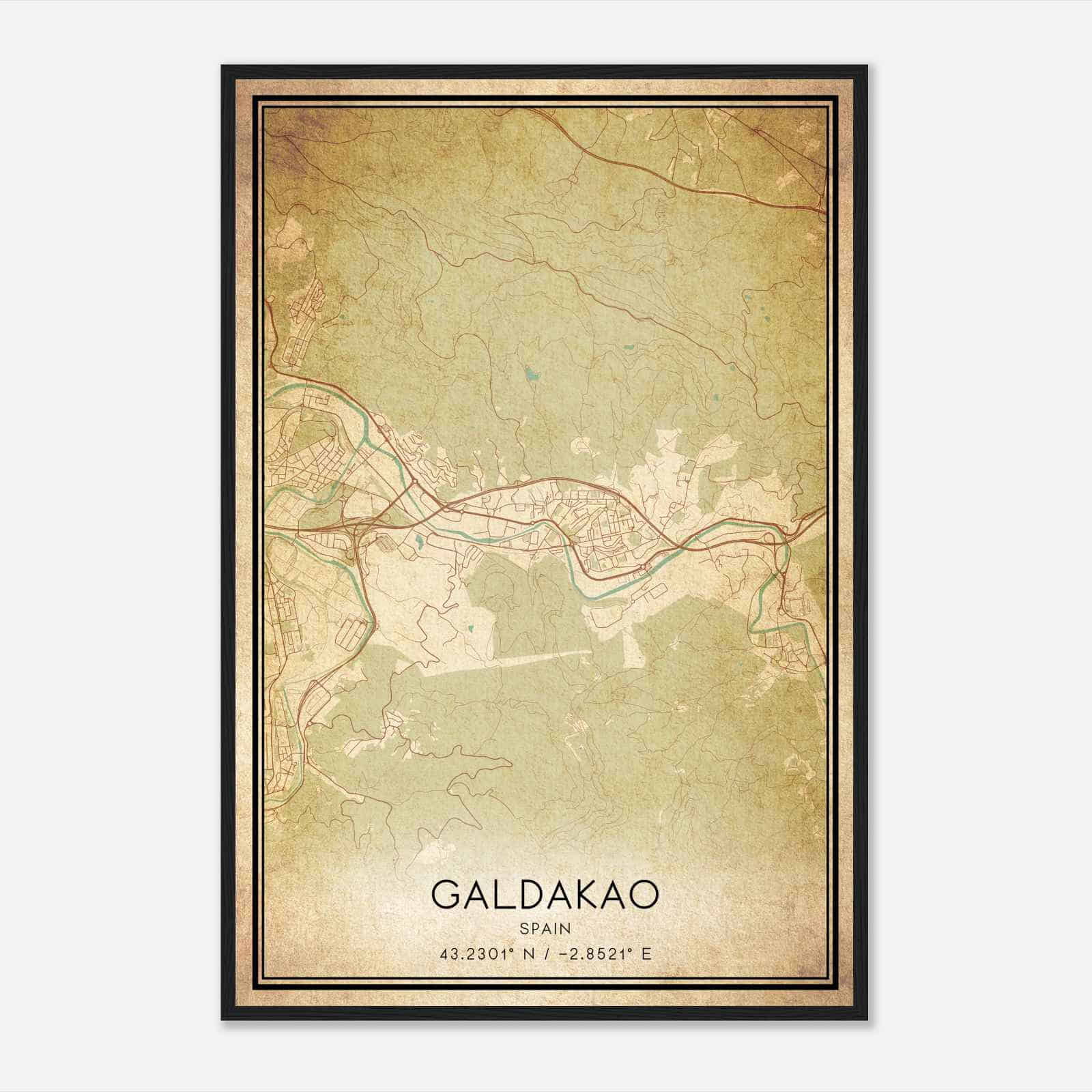 Vintage Galdacano Spain Map Poster, Galdacano City Road Wall Art Print