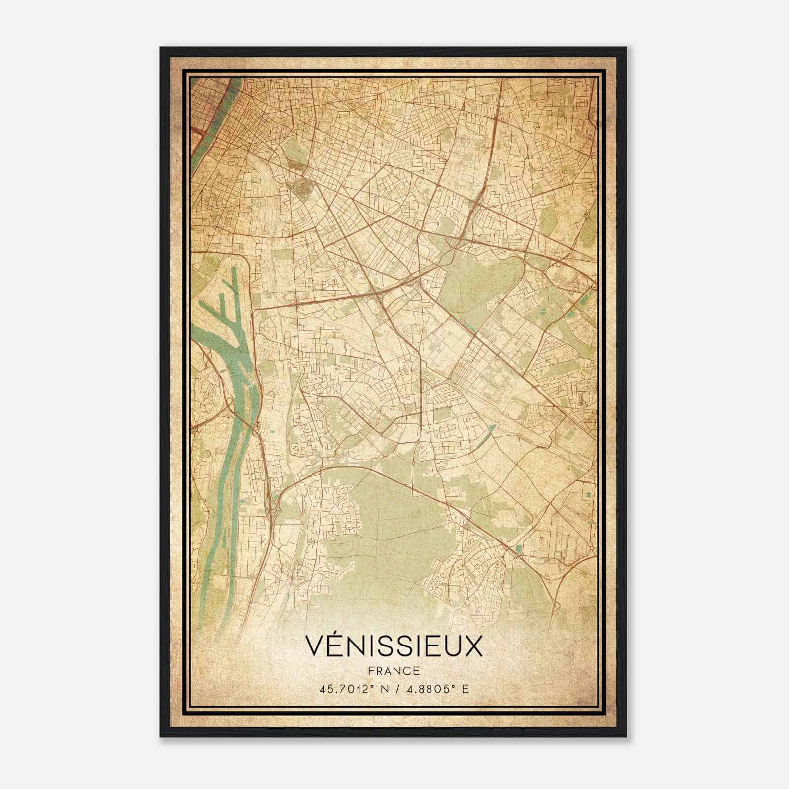 Vintage Venissieux France Map Poster, Venissieux City Road Wall Art Print