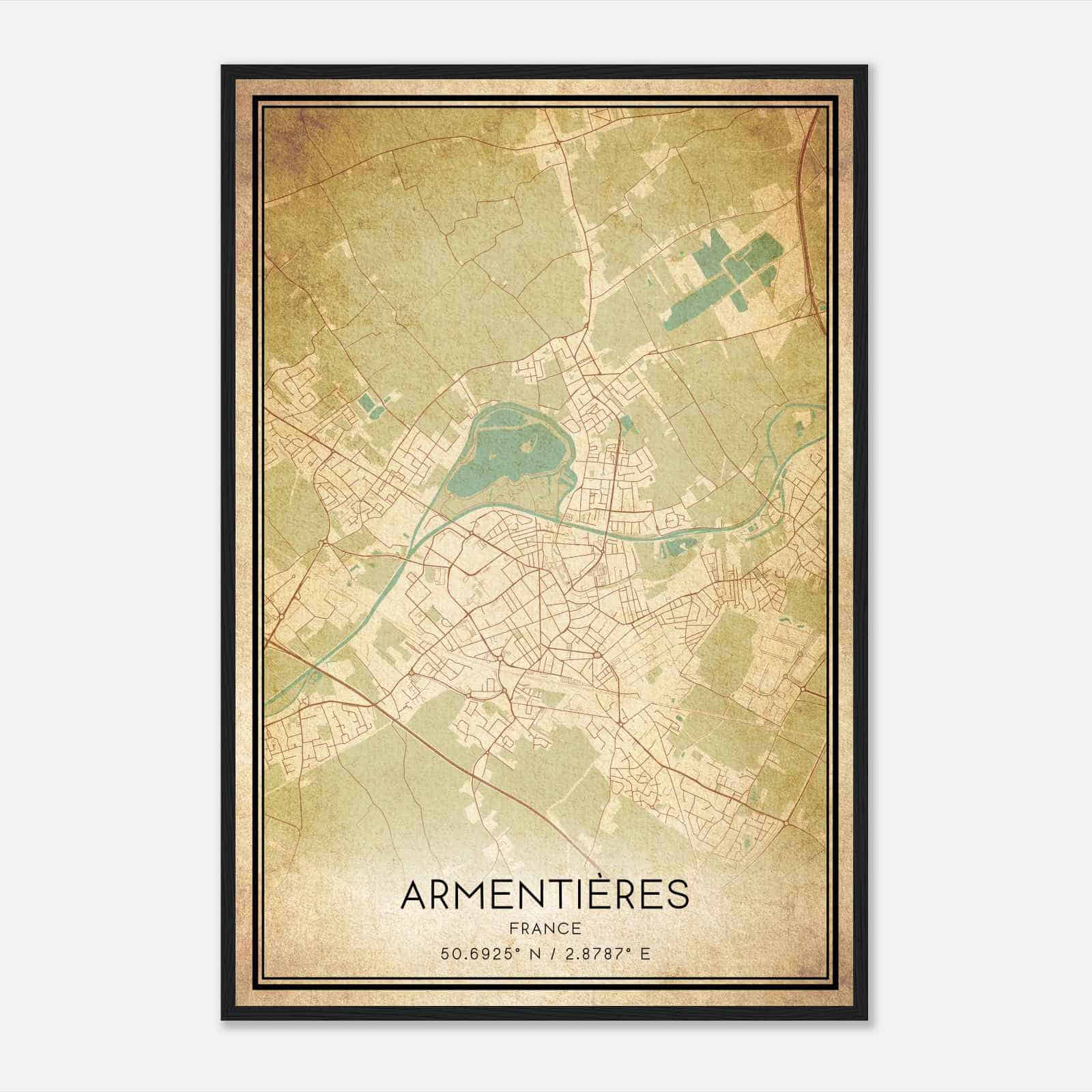 Vintage Armentieres France Map Poster, Armentieres City Road Wall Art Print