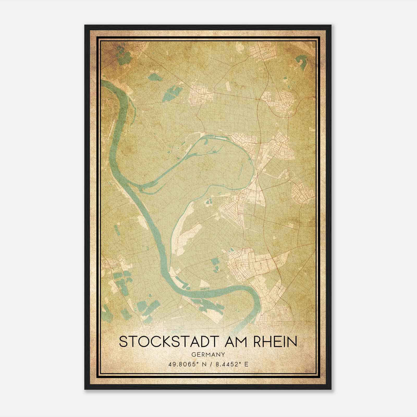 Vintage Stockstadt am Rhein Germany Map Poster, Stockstadt am Rhein City Road Wall Art Print