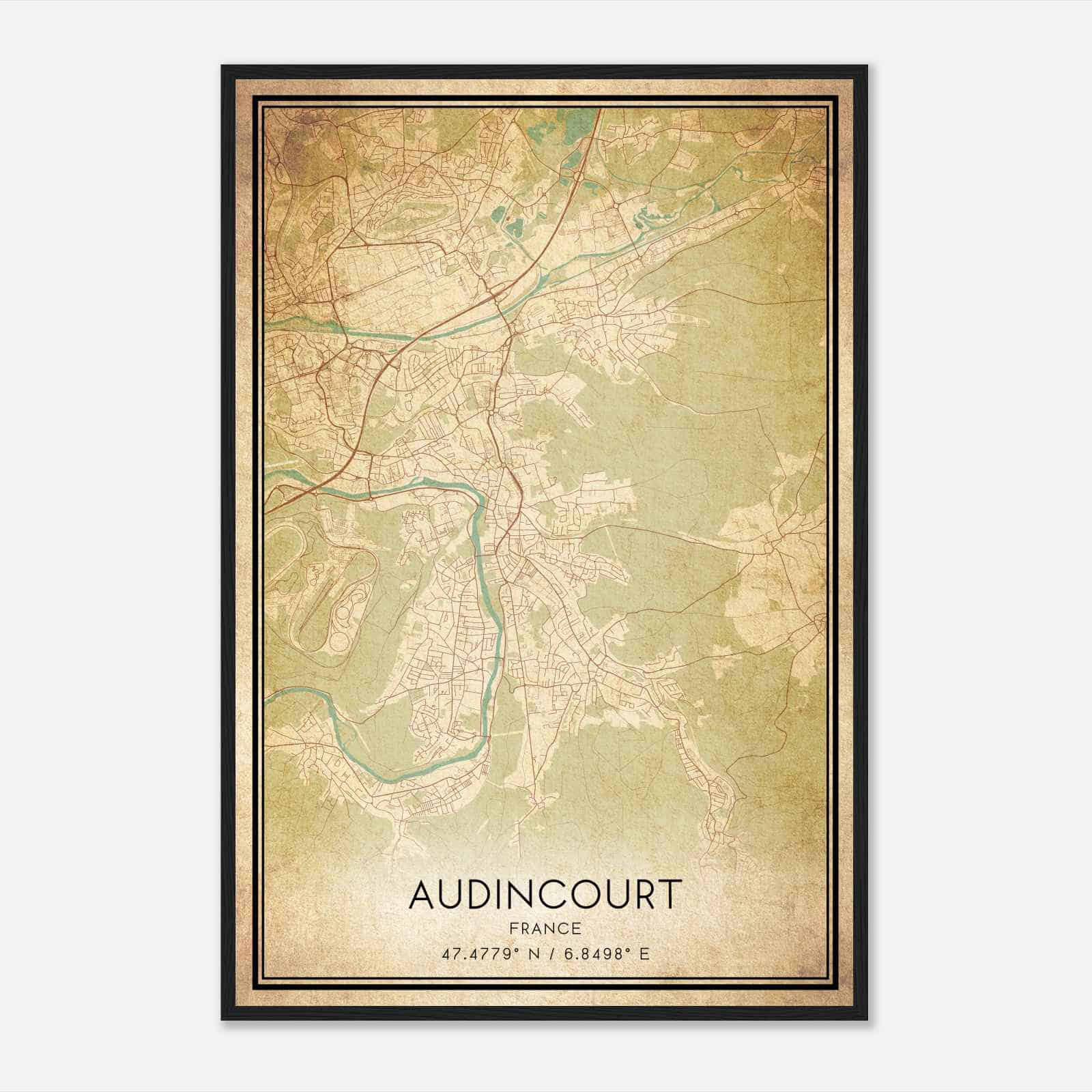 Vintage Audincourt France Map Poster, Audincourt City Road Wall Art Print Vintage Audincourt France Map Poster, Audincourt City Road Wall Art Print