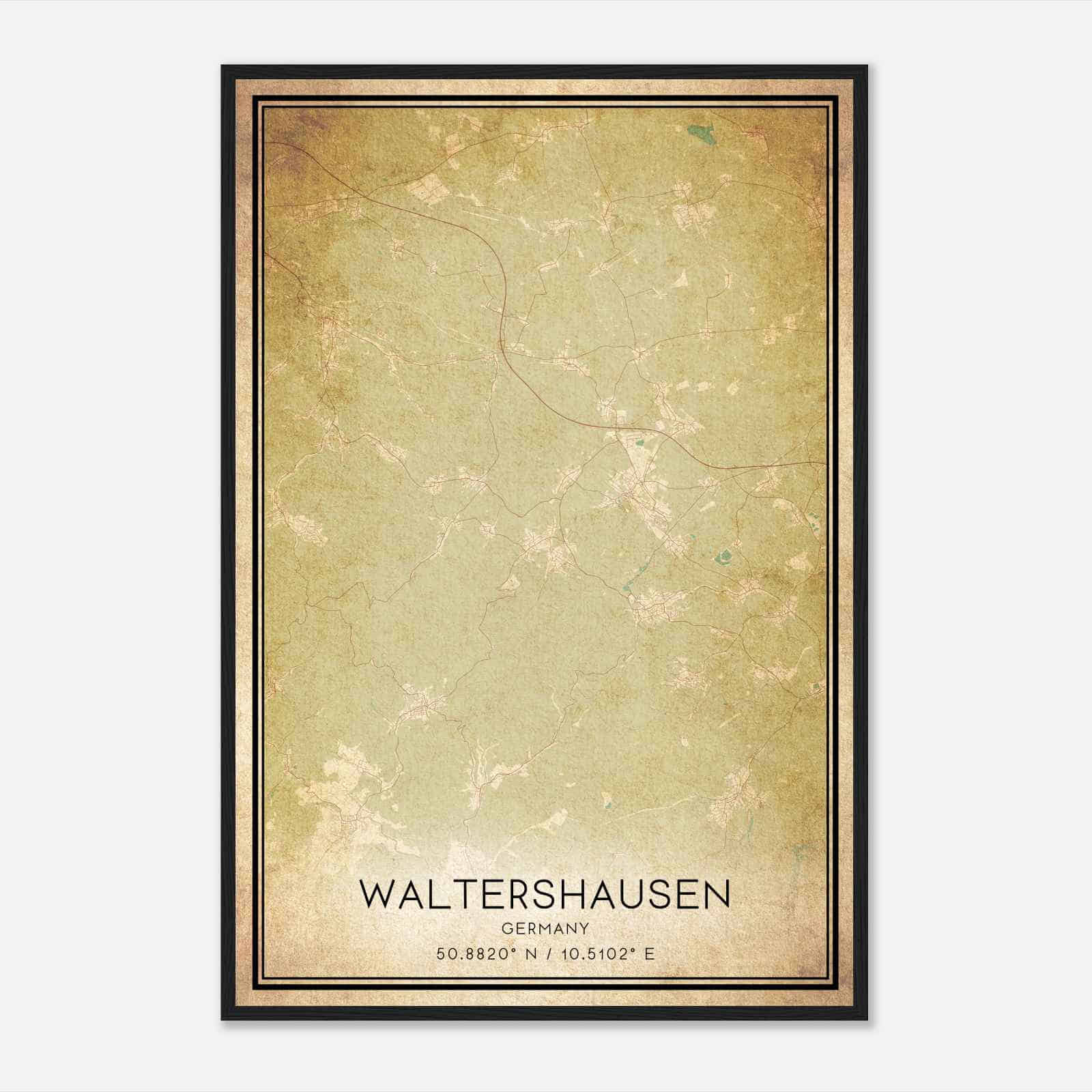Vintage Waltershausen Germany Map Poster, Waltershausen City Road Wall Art Print