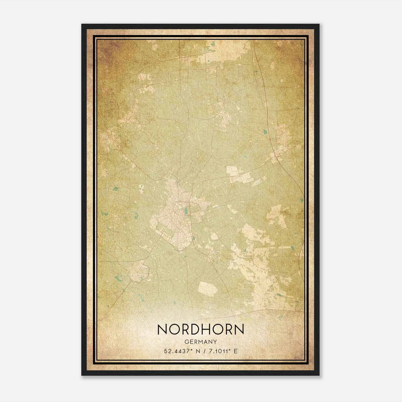 Vintage Nordhorn Germany Map Poster, Nordhorn City Road Wall Art Print
