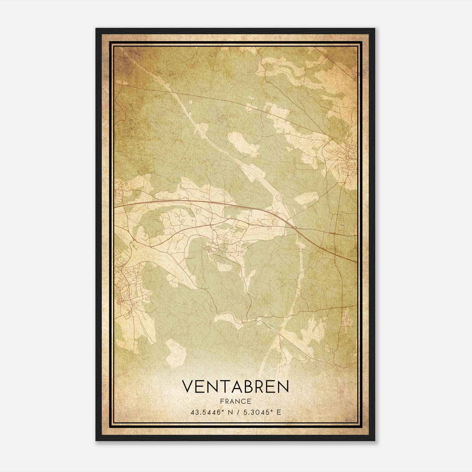 Vintage Ventabren France Map Poster, Ventabren City Road Wall Art Print