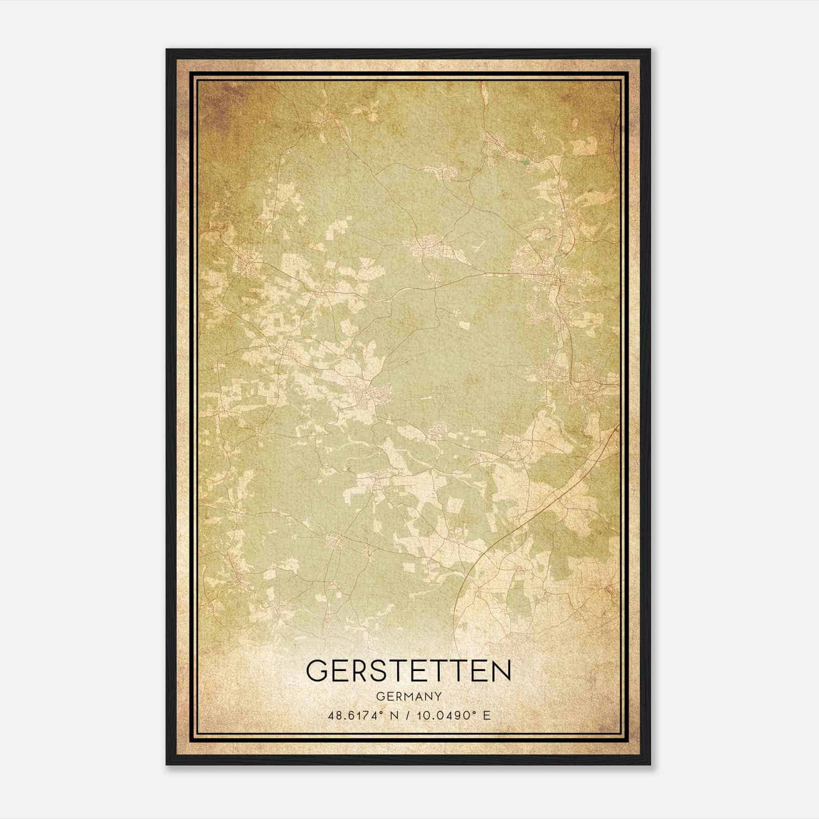 Vintage Gerstetten Germany Map Poster, Gerstetten City Road Wall Art Print