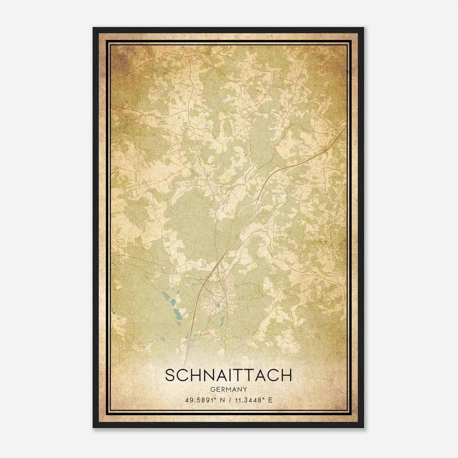 Vintage Schnaittach Germany Map Poster, Schnaittach City Road Wall Art Print