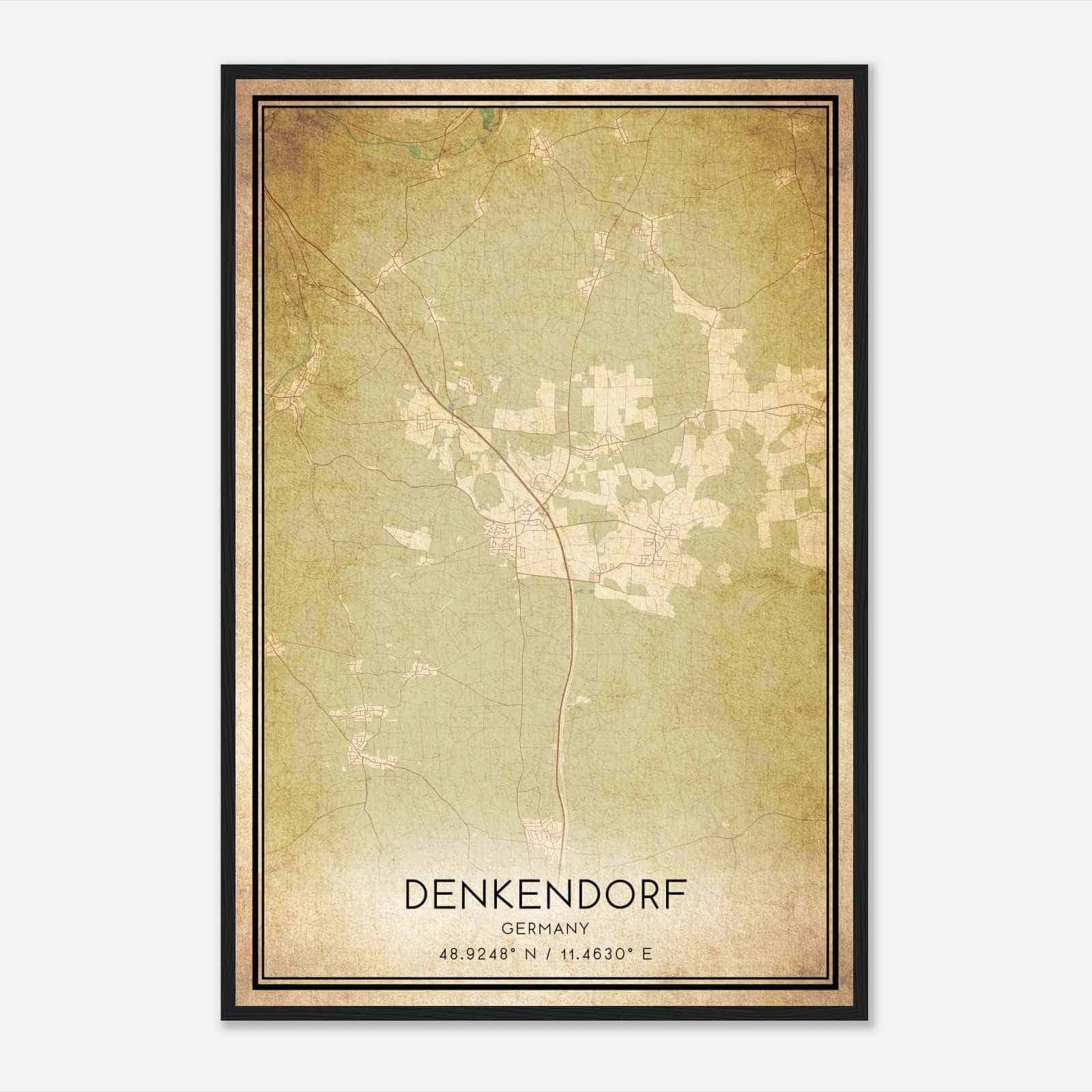 Vintage Denkendorf Germany Map Poster, Denkendorf City Road Wall Art Print