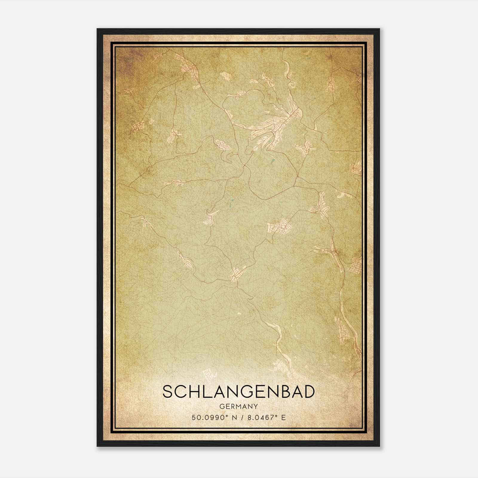 Vintage Schlangenbad Germany Map Poster, Schlangenbad City Road Wall Art Print