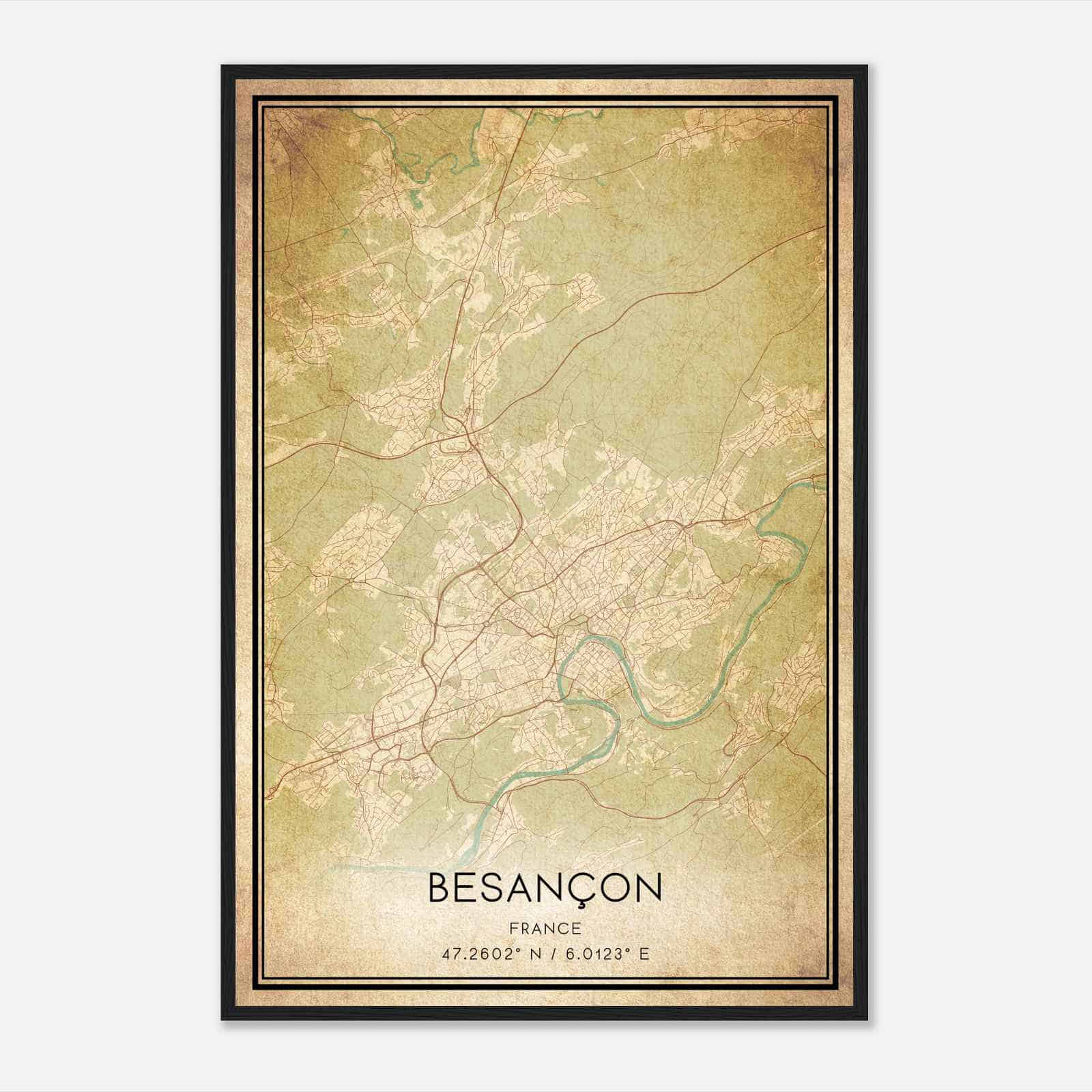 Vintage Besancon France Map Poster, Besancon City Road Wall Art Print Vintage Besancon France Map Poster, Besancon City Road Wall Art Print