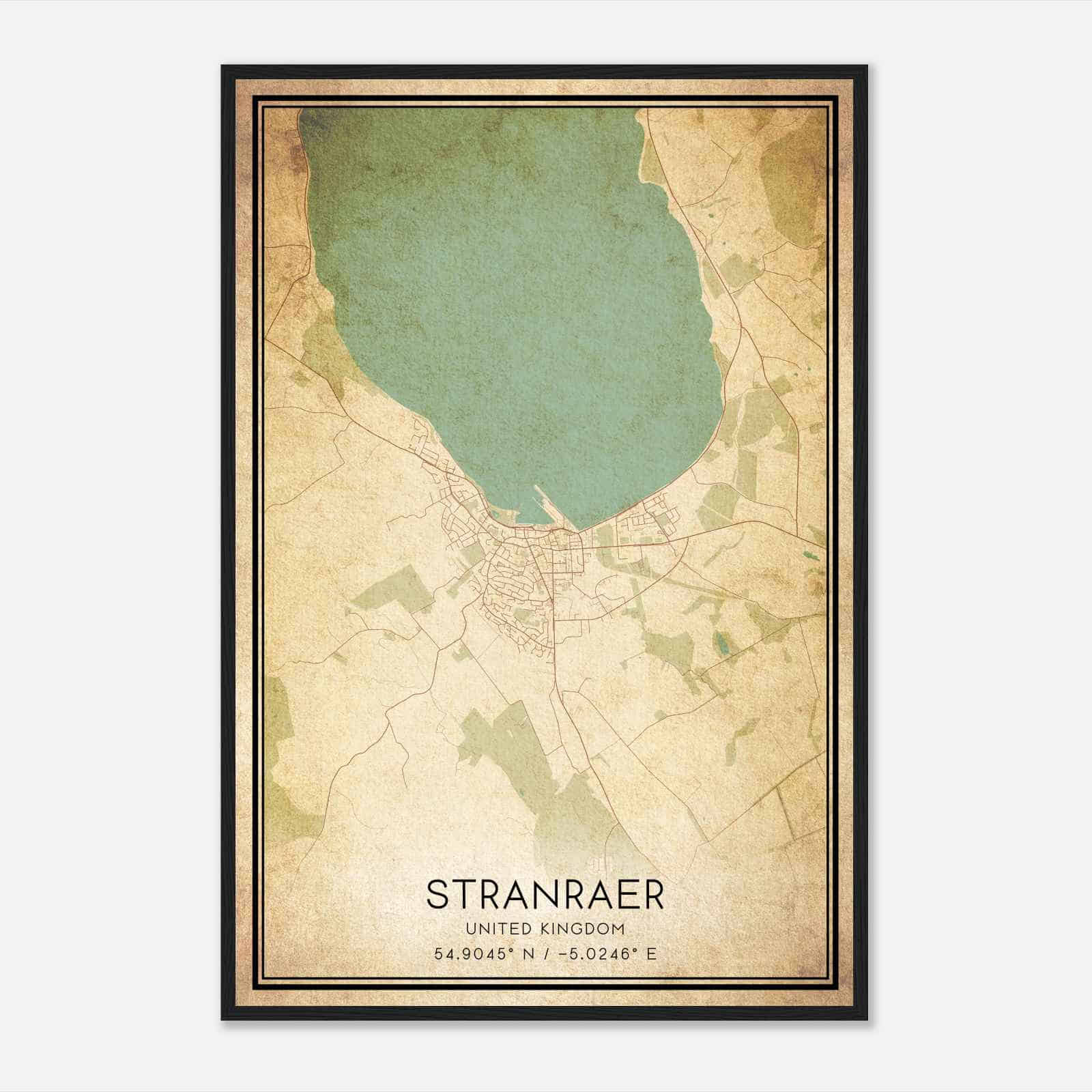 Vintage Stranraer United Kingdom Map Poster, Stranraer City Road Wall Art Print