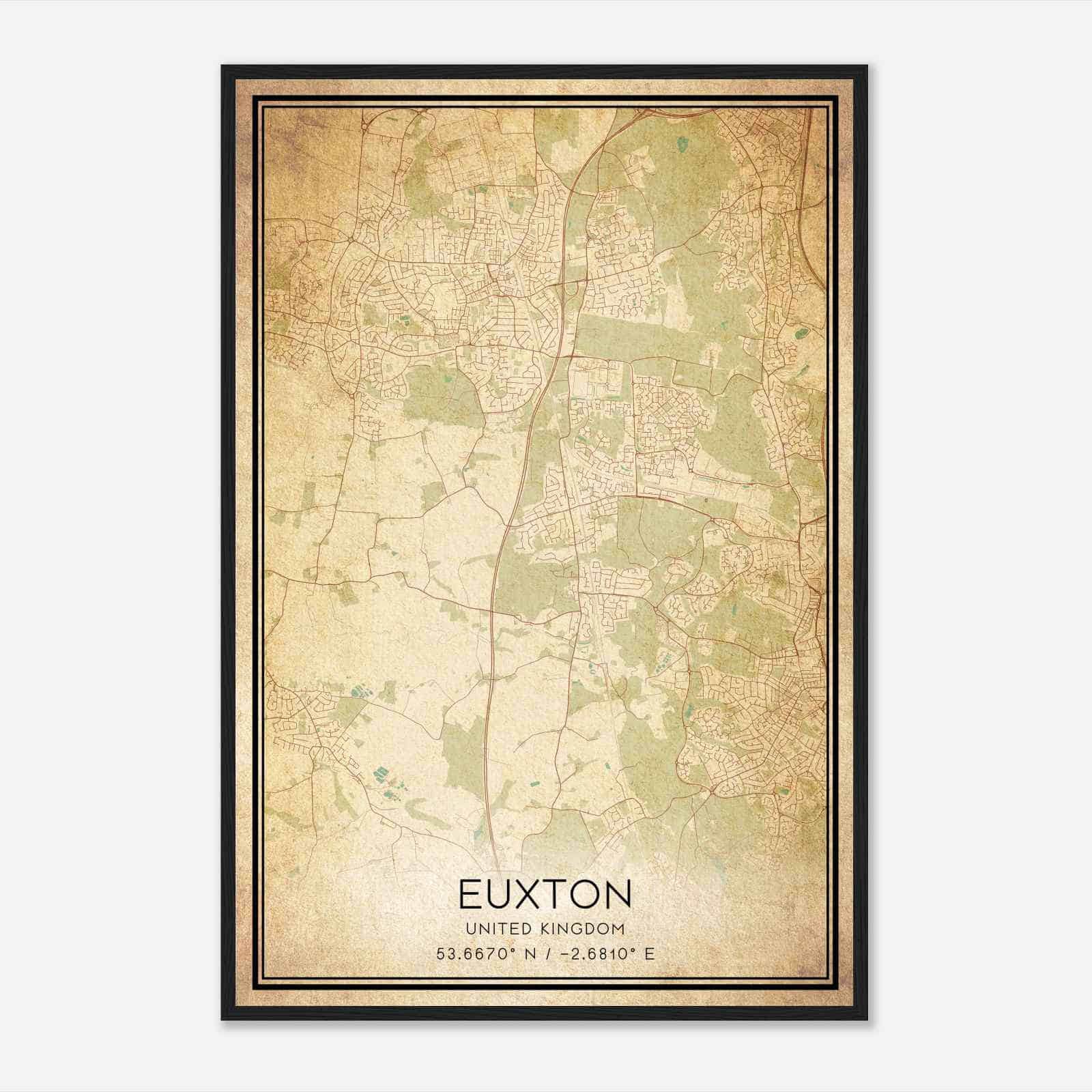 Vintage Euxton United Kingdom Map Poster, Euxton City Road Wall Art Print