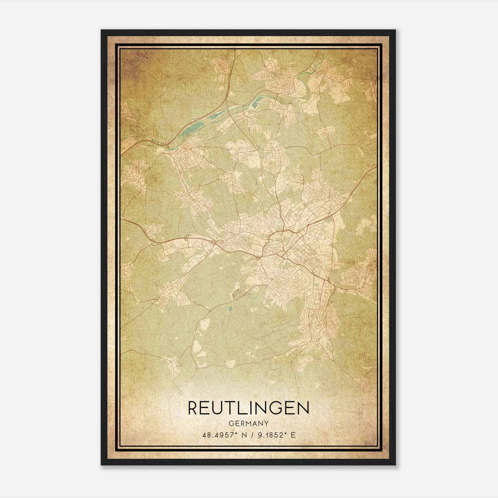Vintage Reutlingen Germany Map Poster, Reutlingen City Road Wall Art Print
