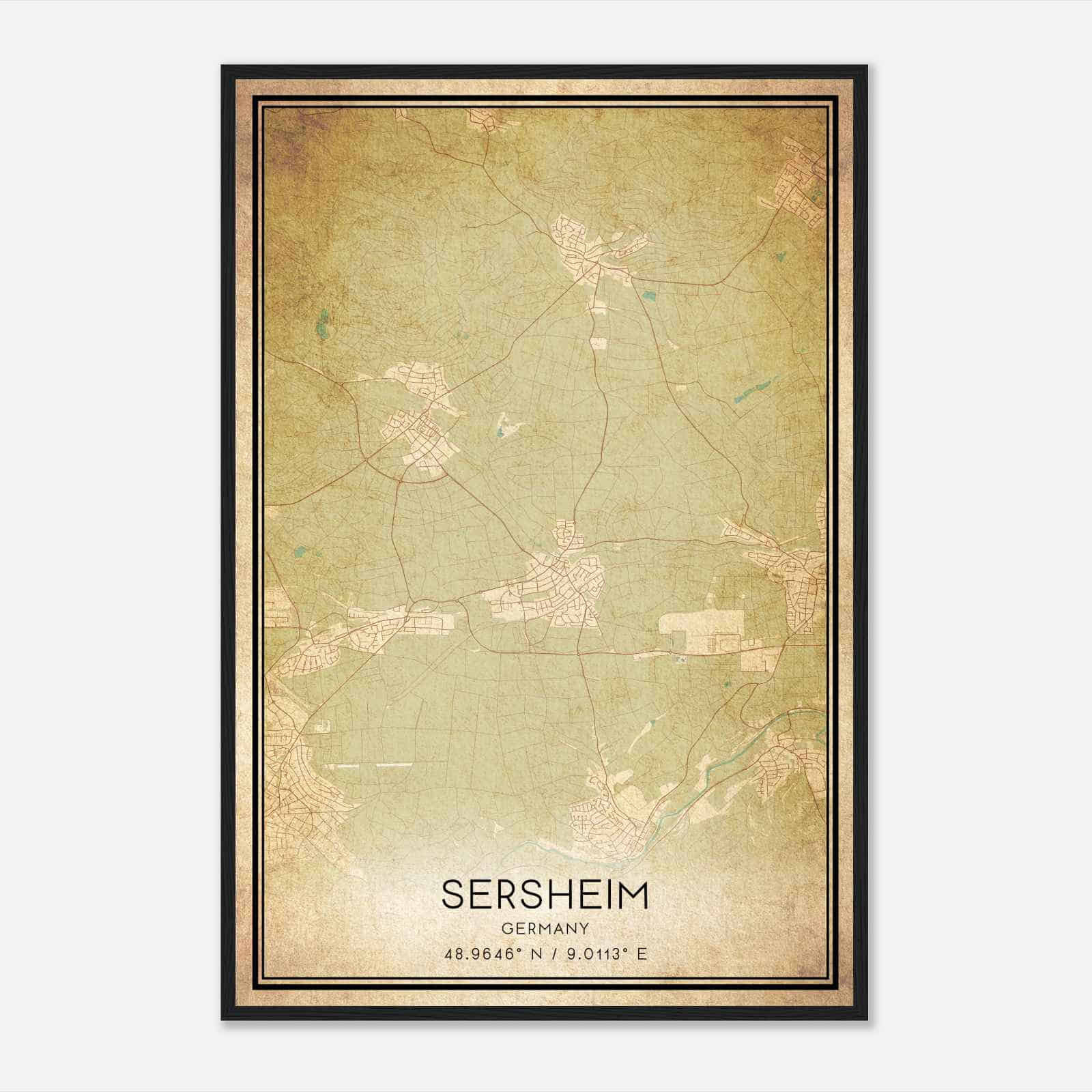 Vintage Sersheim Germany Map Poster, Sersheim City Road Wall Art Print