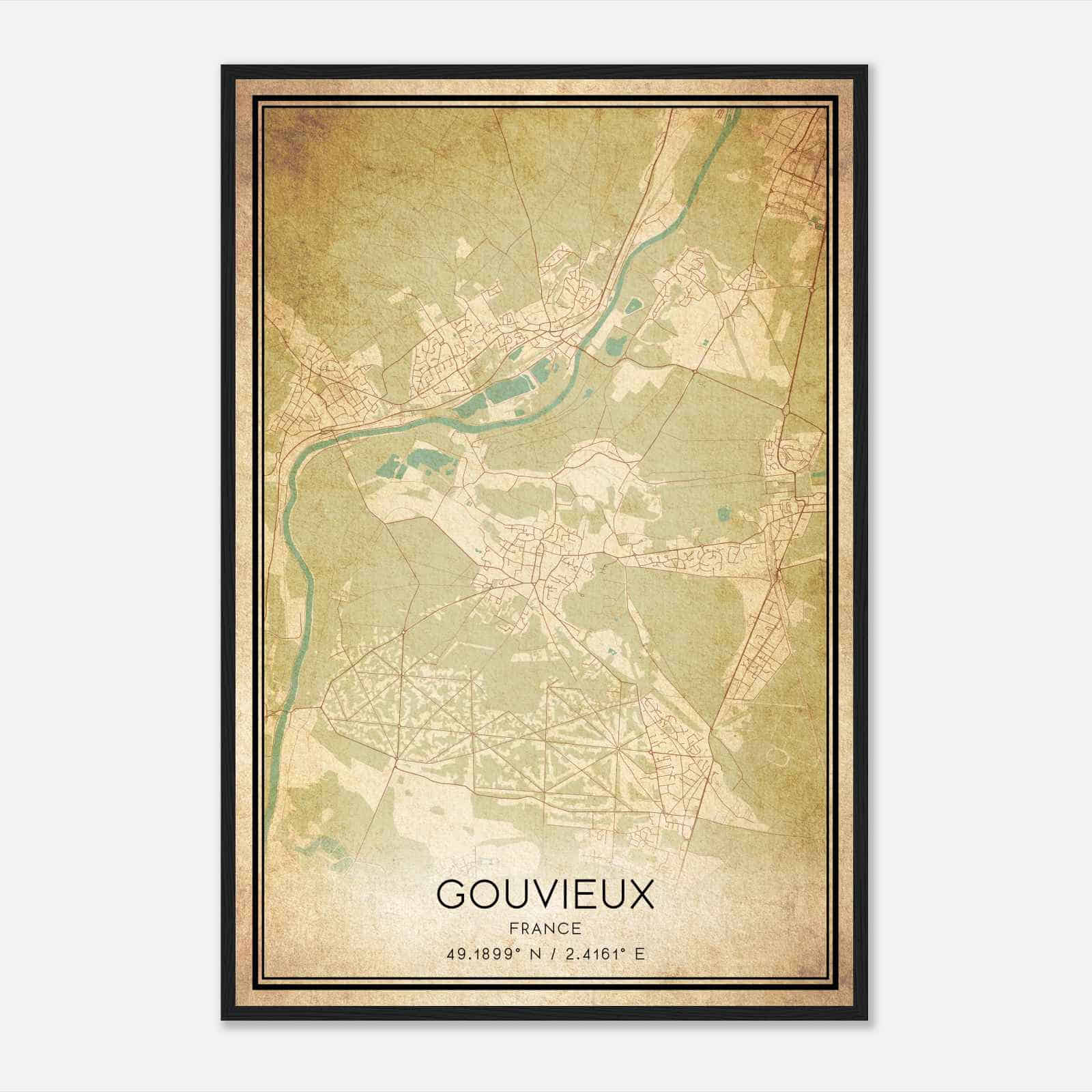 Vintage Gouvieux France Map Poster, Gouvieux City Road Wall Art Print