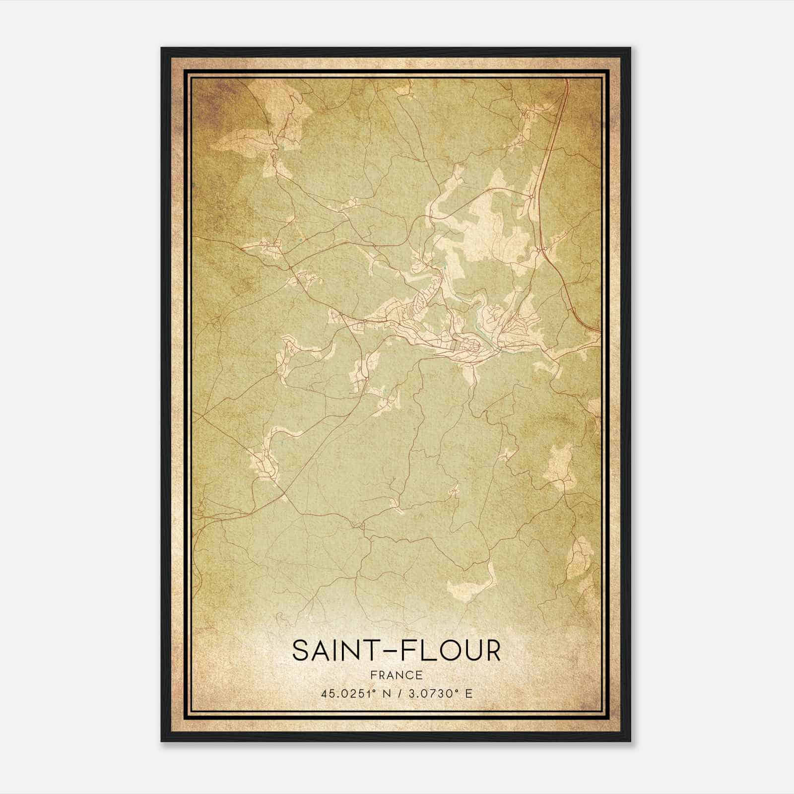 Vintage Saint-Flour France Map Poster, Saint-Flour City Road Wall Art Print