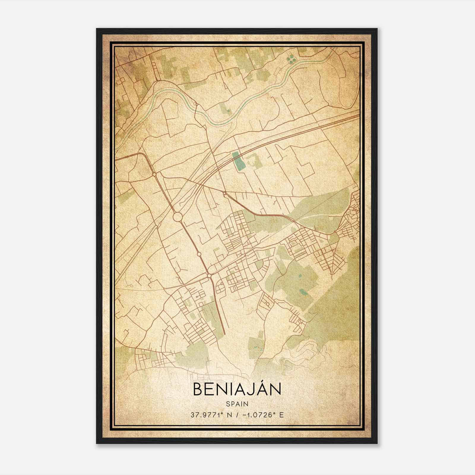 Vintage Beniajan Spain Map Poster, Beniajan City Road Wall Art Print