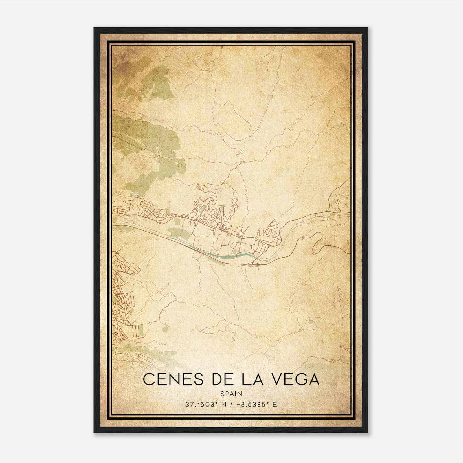 Vintage Cenes de la Vega Spain Map Poster, Cenes de la Vega City Road Wall Art Print