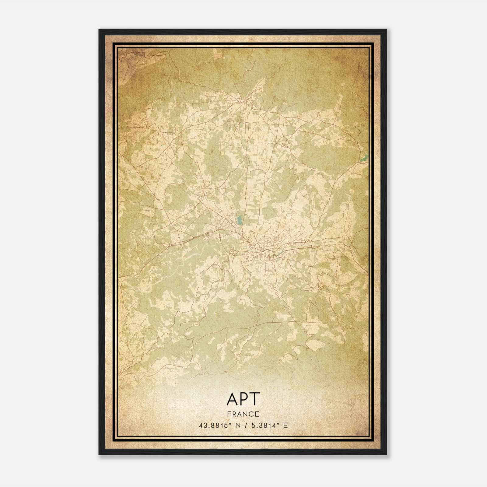 Vintage Apt France Map Poster, Apt City Road Wall Art Print