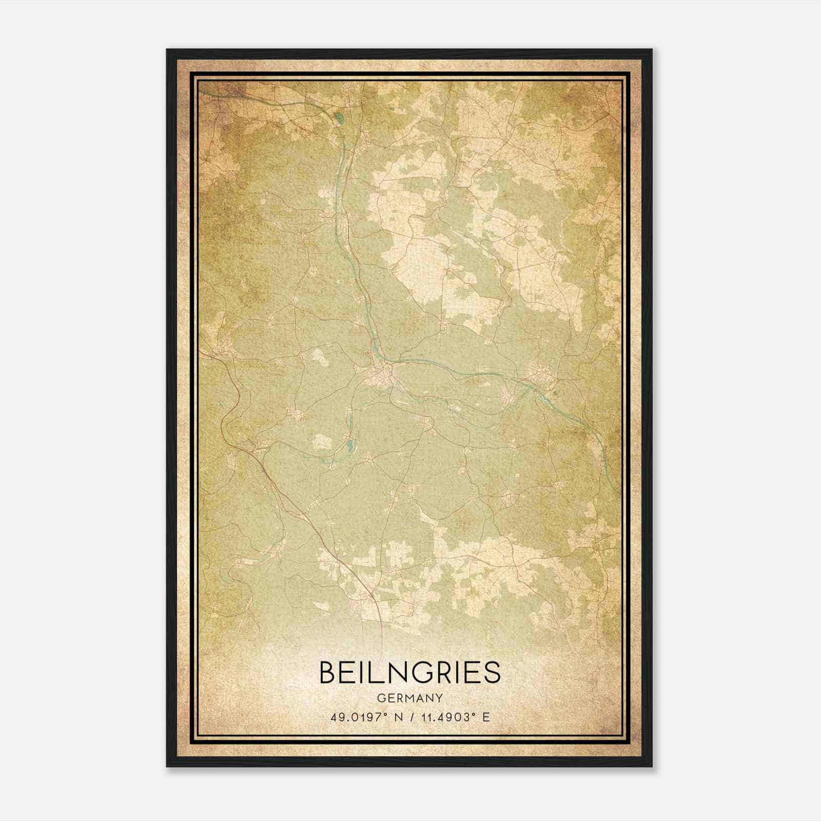 Vintage Beilngries Germany Map Poster, Beilngries City Road Wall Art Print