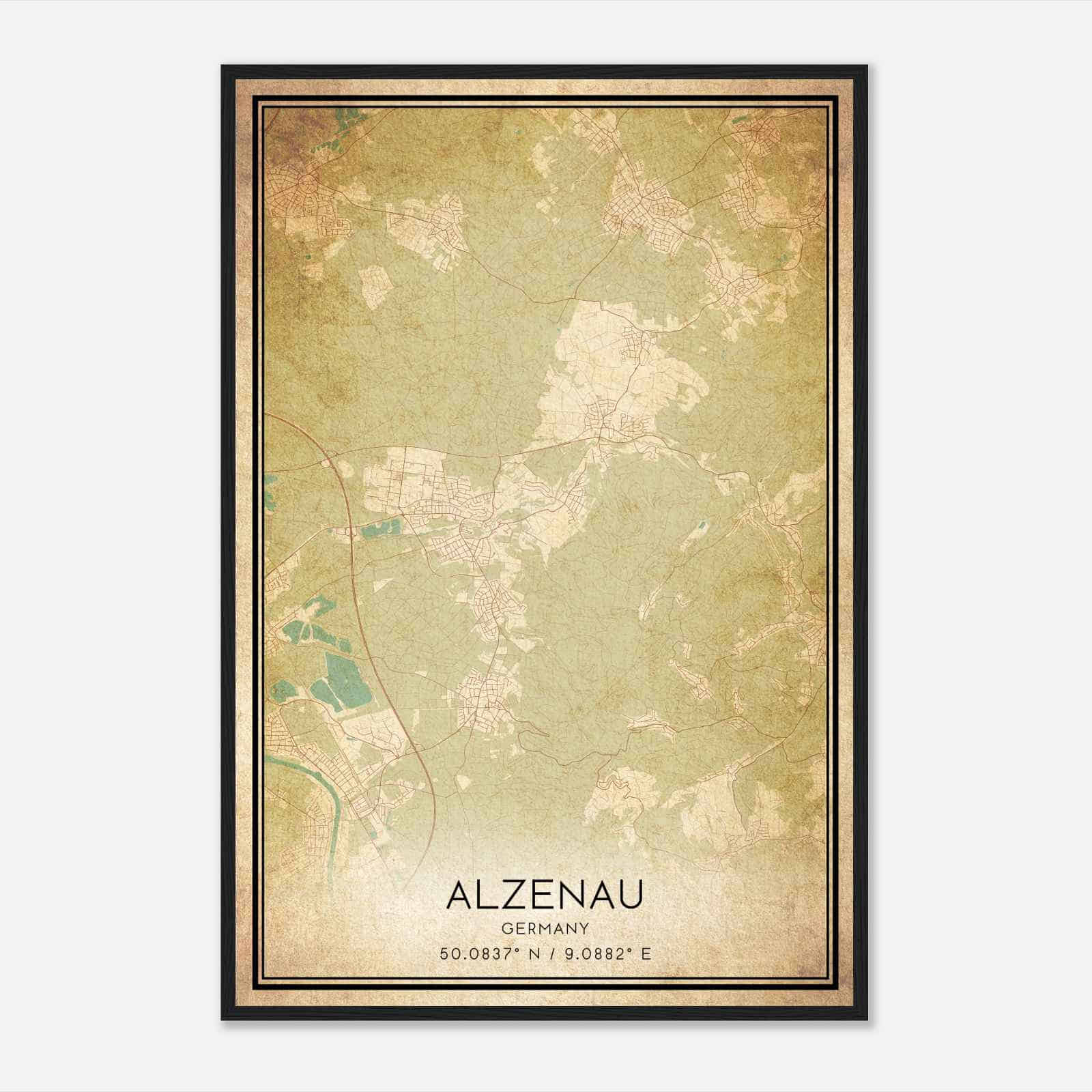 Vintage Alzenau in Unterfranken Germany Map Poster, Alzenau in Unterfranken City Road Wall Art Print