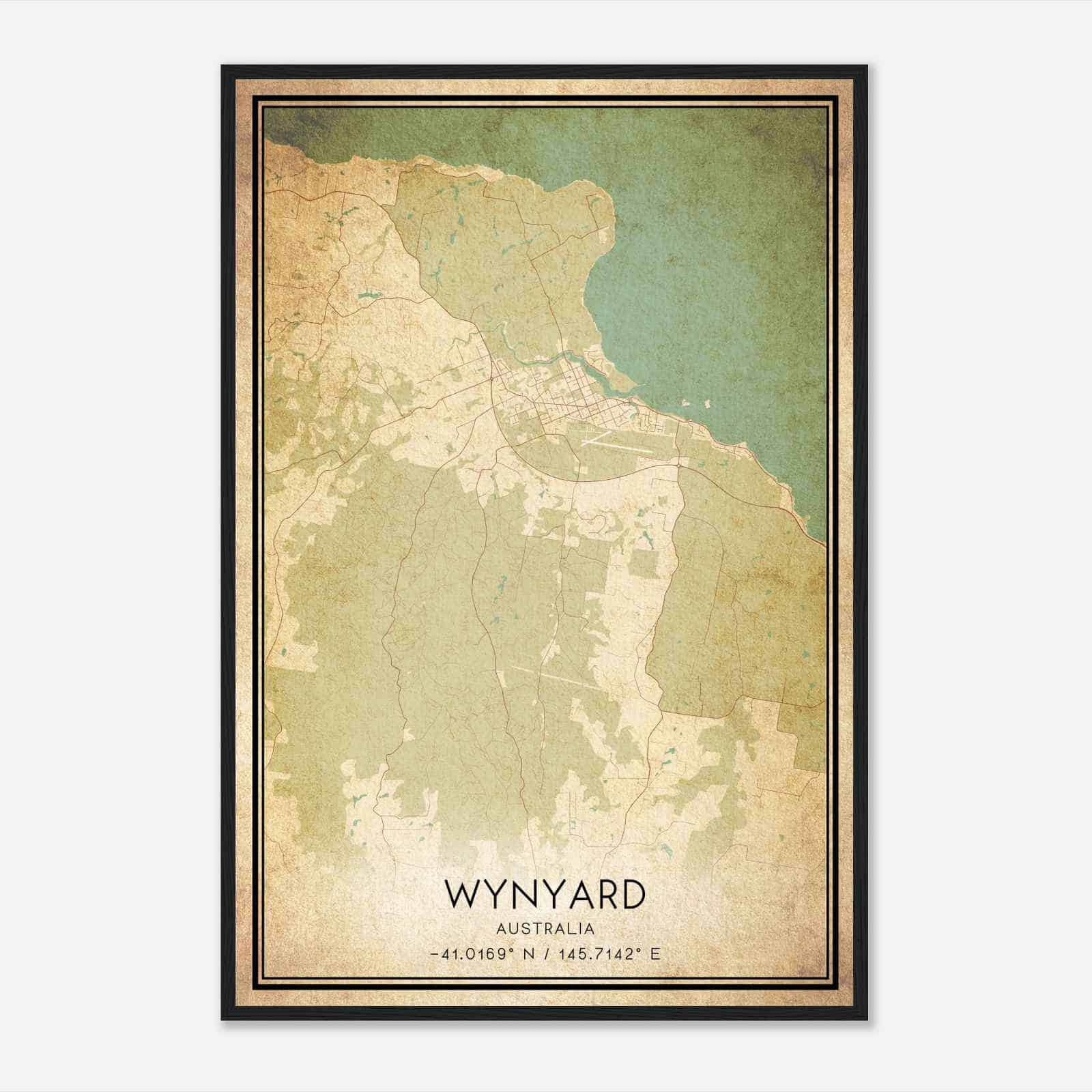 Vintage Wynyard Australia Map Poster, Wynyard City Road Wall Art Print