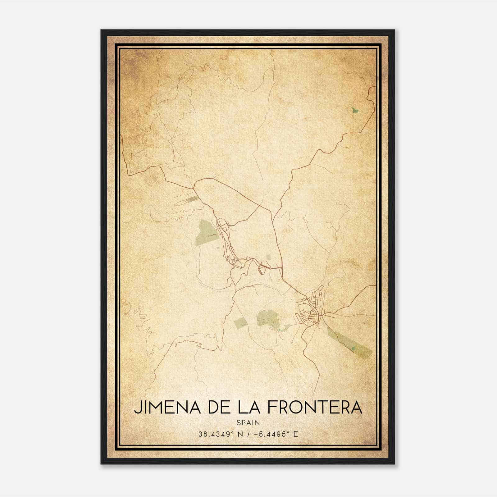 Vintage Jimena de la Frontera Spain Map Poster, Jimena de la Frontera City Road Wall Art Print