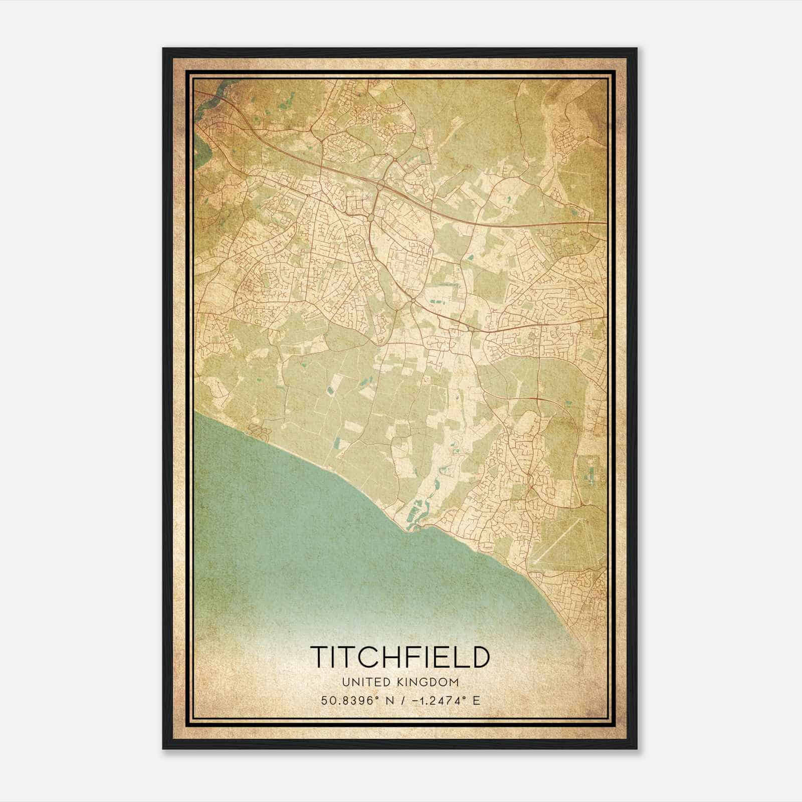 Vintage Titchfield United Kingdom Map Poster, Titchfield City Road Wall Art Print