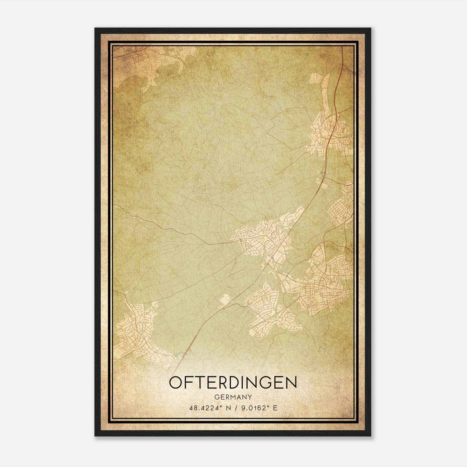 Vintage Ofterdingen Germany Map Poster, Ofterdingen City Road Wall Art Print