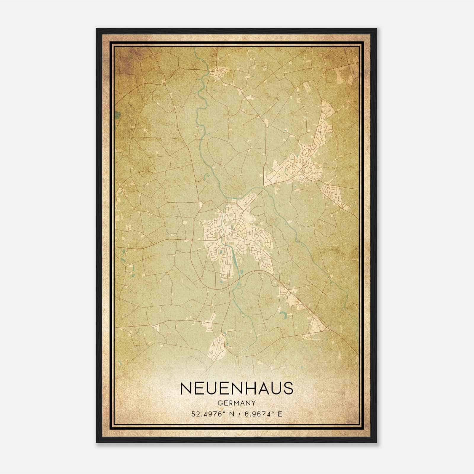 Vintage Neuenhaus Germany Map Poster, Neuenhaus City Road Wall Art Print